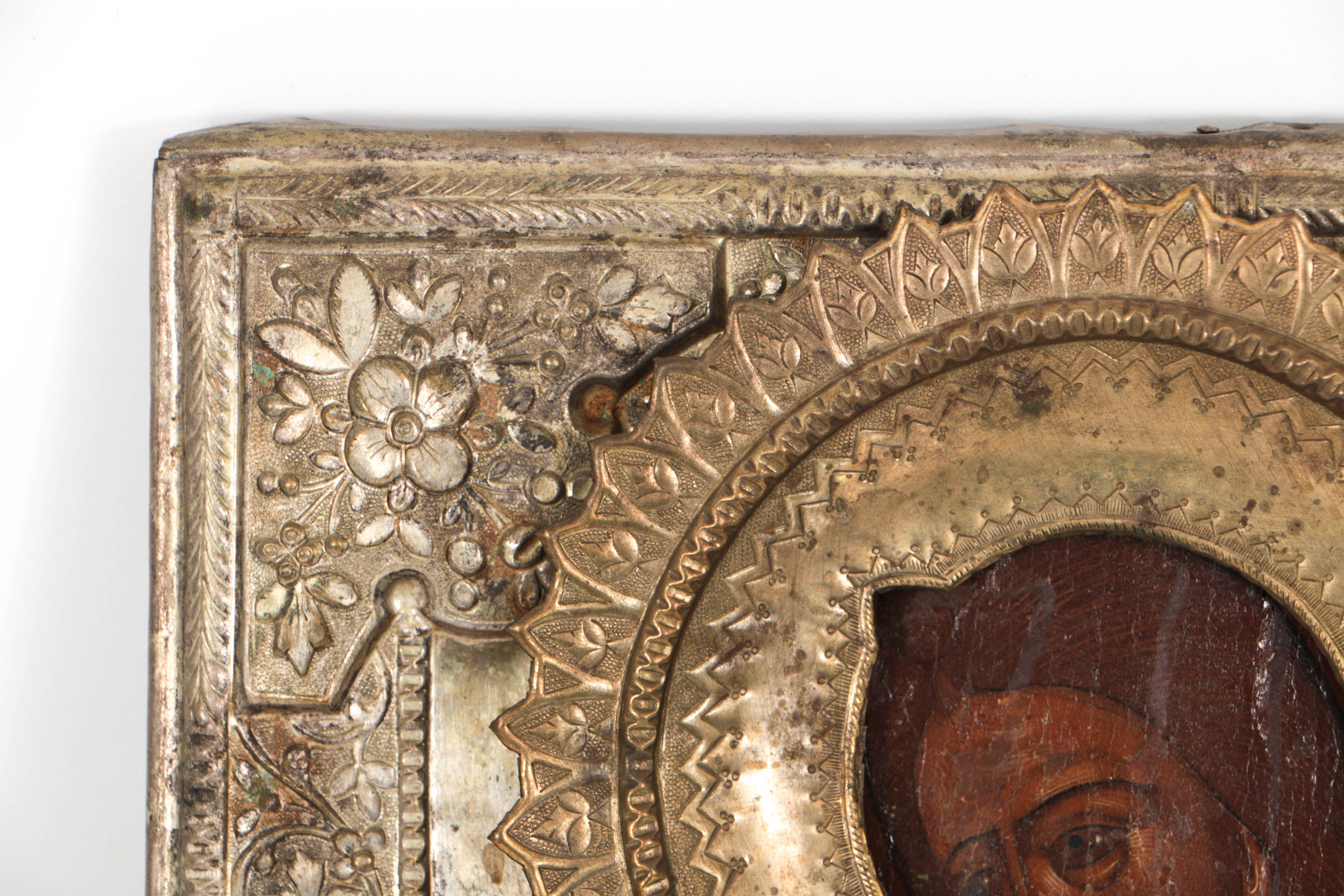 Antique Russian Icon of St. John the Baptist with Brass Riza