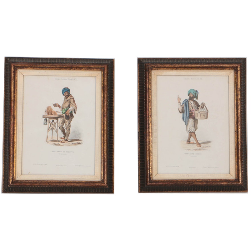 Pair of Antique French Hand-Colored Costume Prints