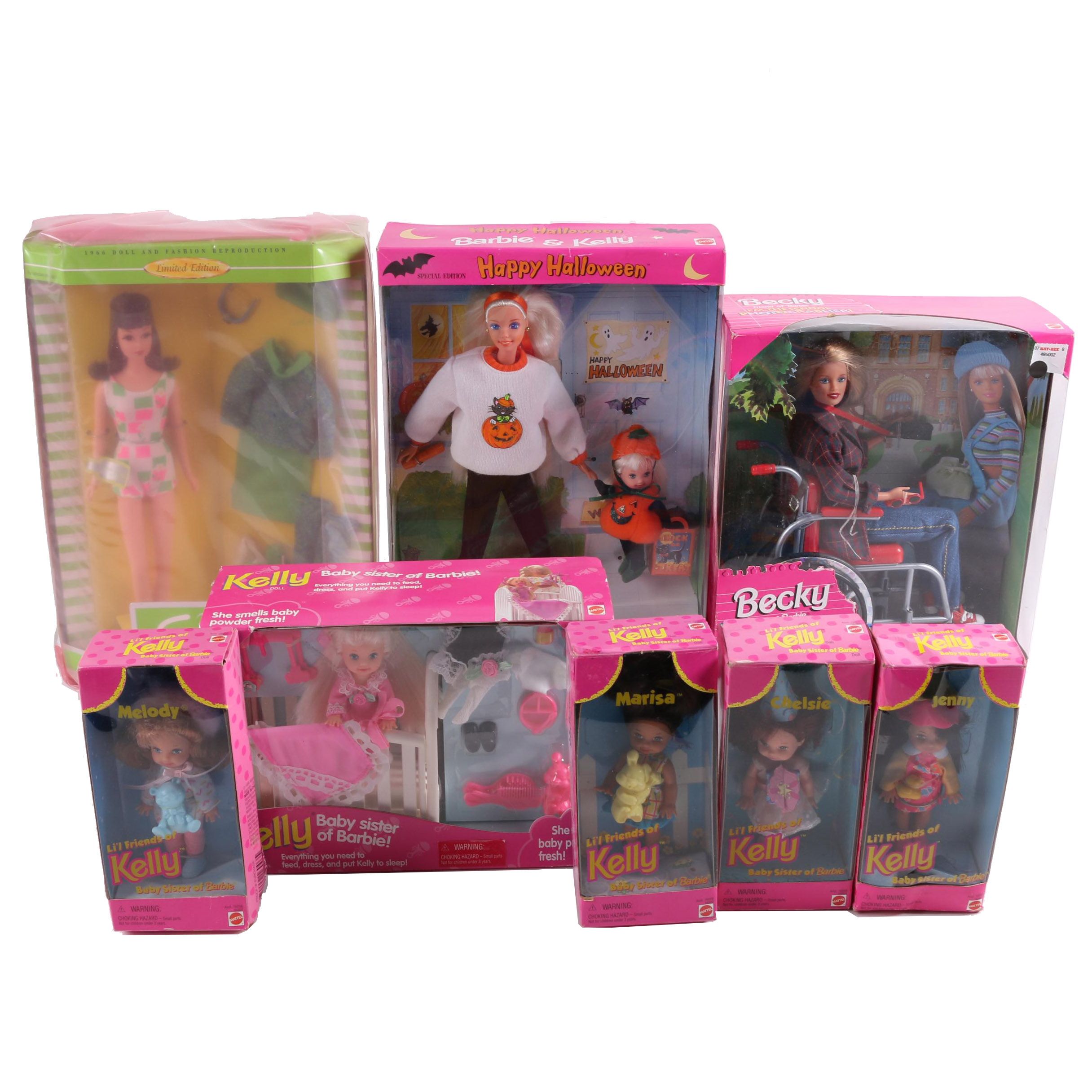 1990s Mattel Little Sister "Kelly" and Barbie Fashion Dolls