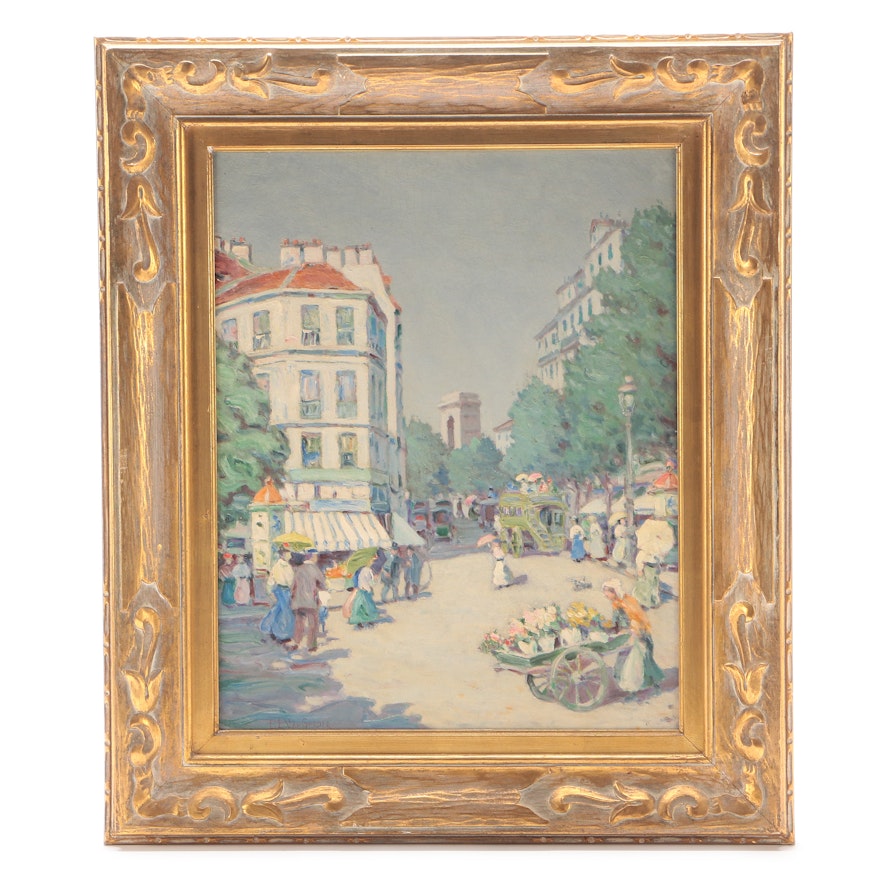 Luther Emerson Van Gorder Original Oil on Bord Parisian Street Scene