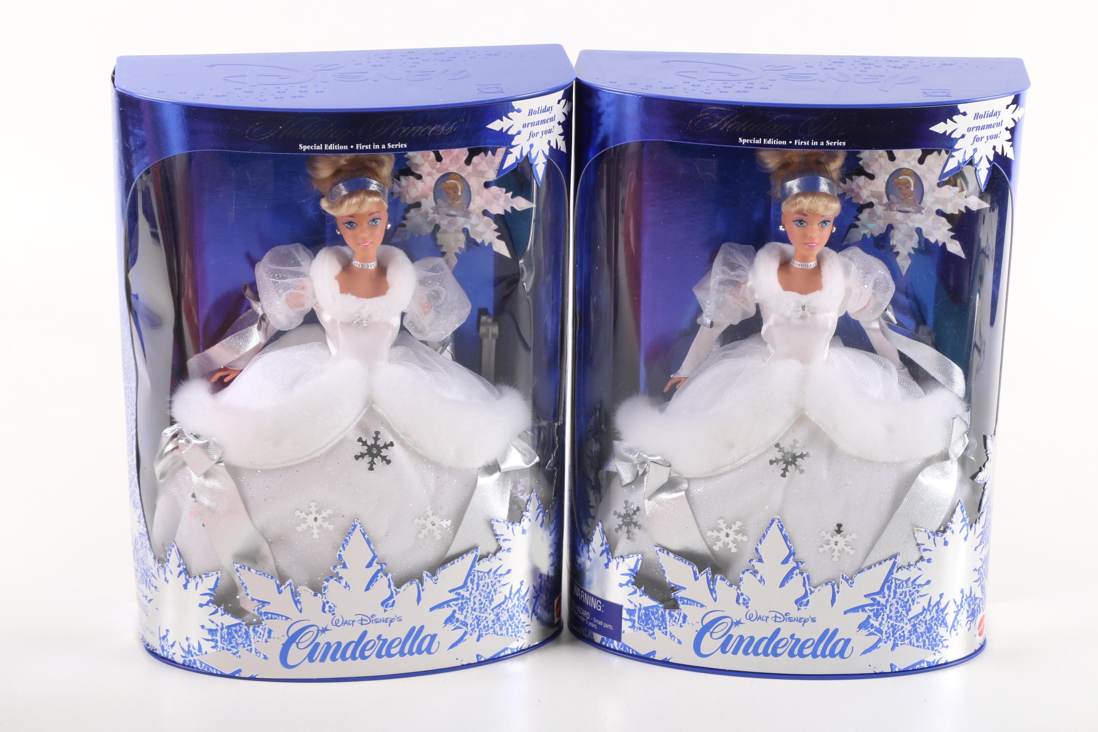 Vintage Mattel Disney Princess Dolls Including "Holiday Princess Cinderella"