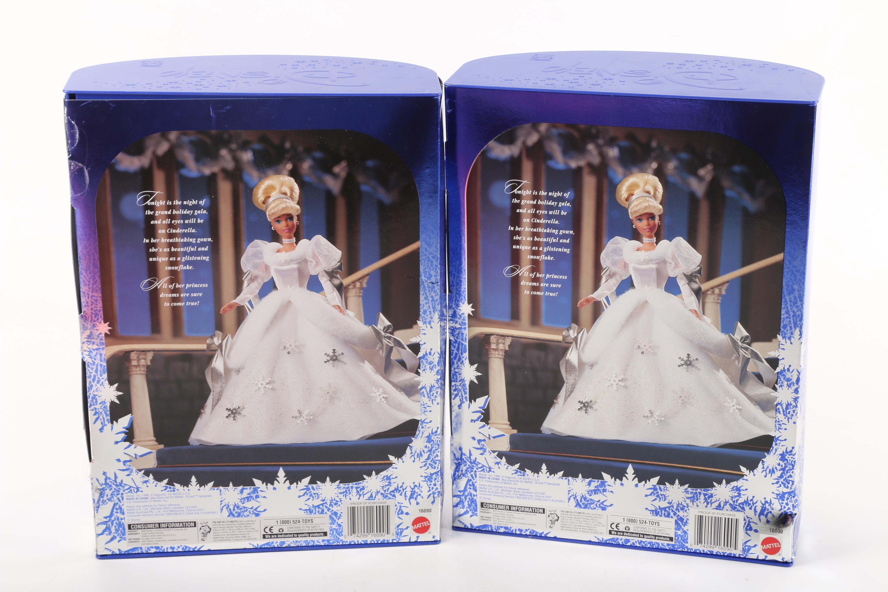 Vintage Mattel Disney Princess Dolls Including "Holiday Princess Cinderella"