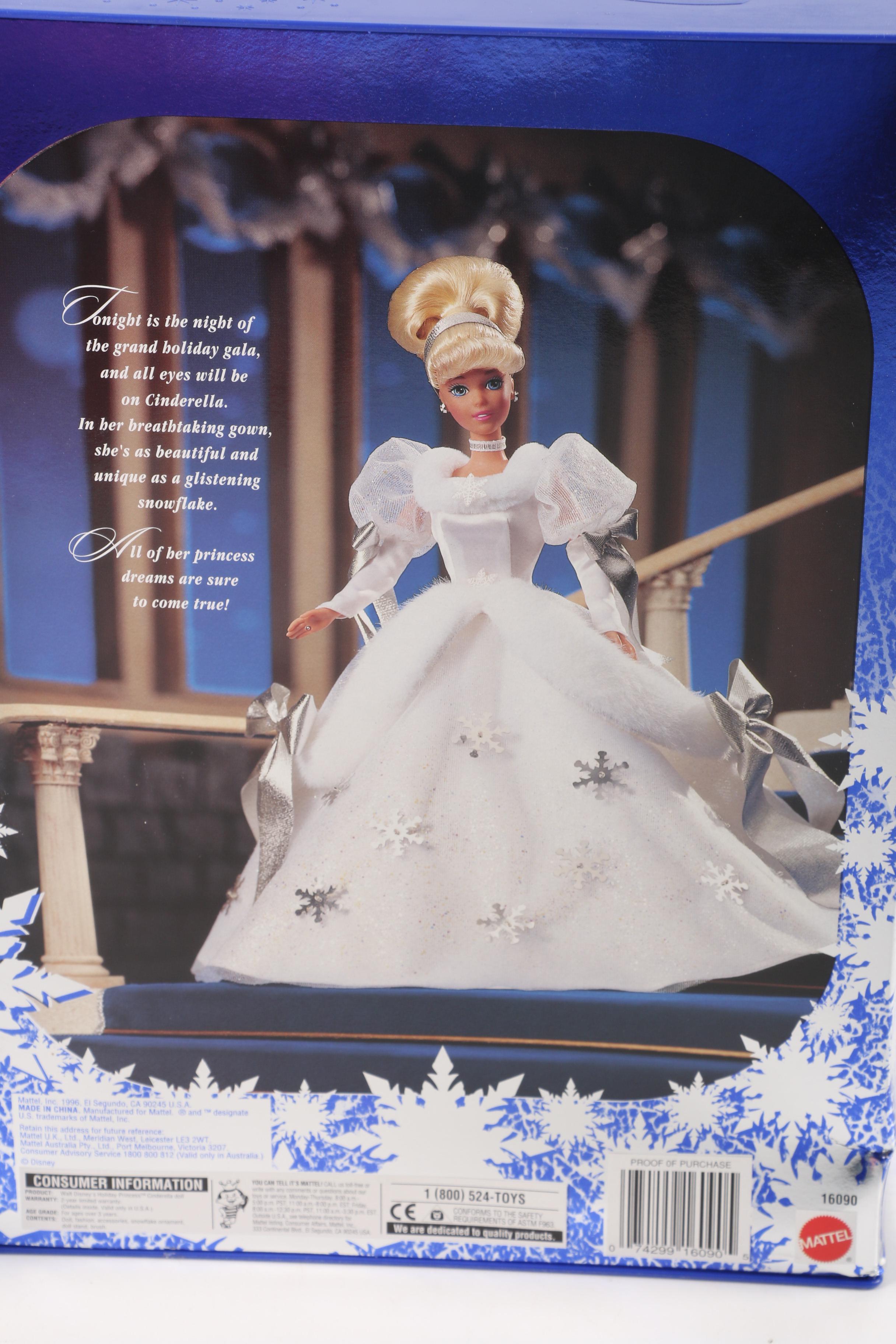 Vintage Mattel Disney Princess Dolls Including "Holiday Princess Cinderella"