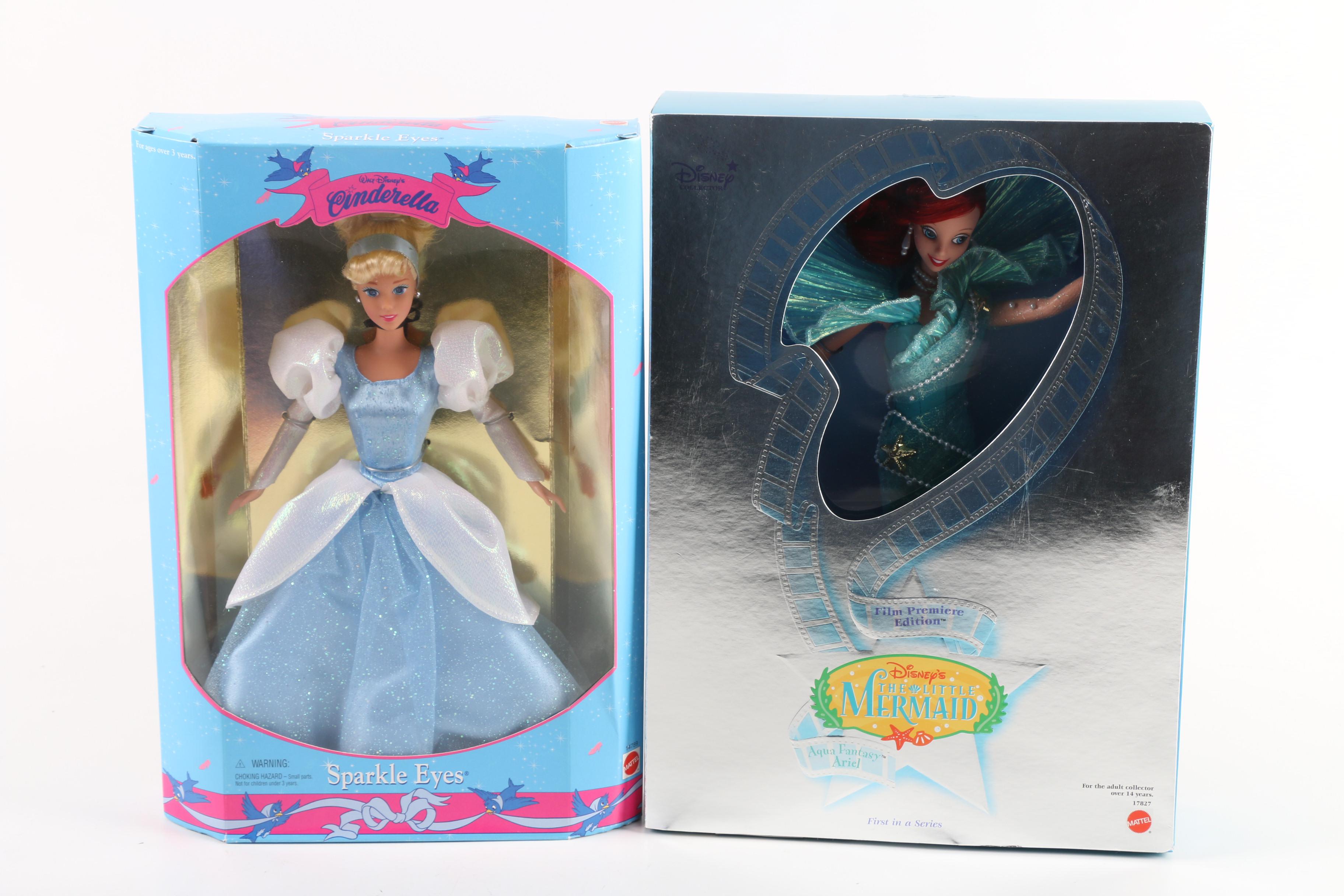 Vintage Mattel Disney Princess Dolls Including "Holiday Princess Cinderella"