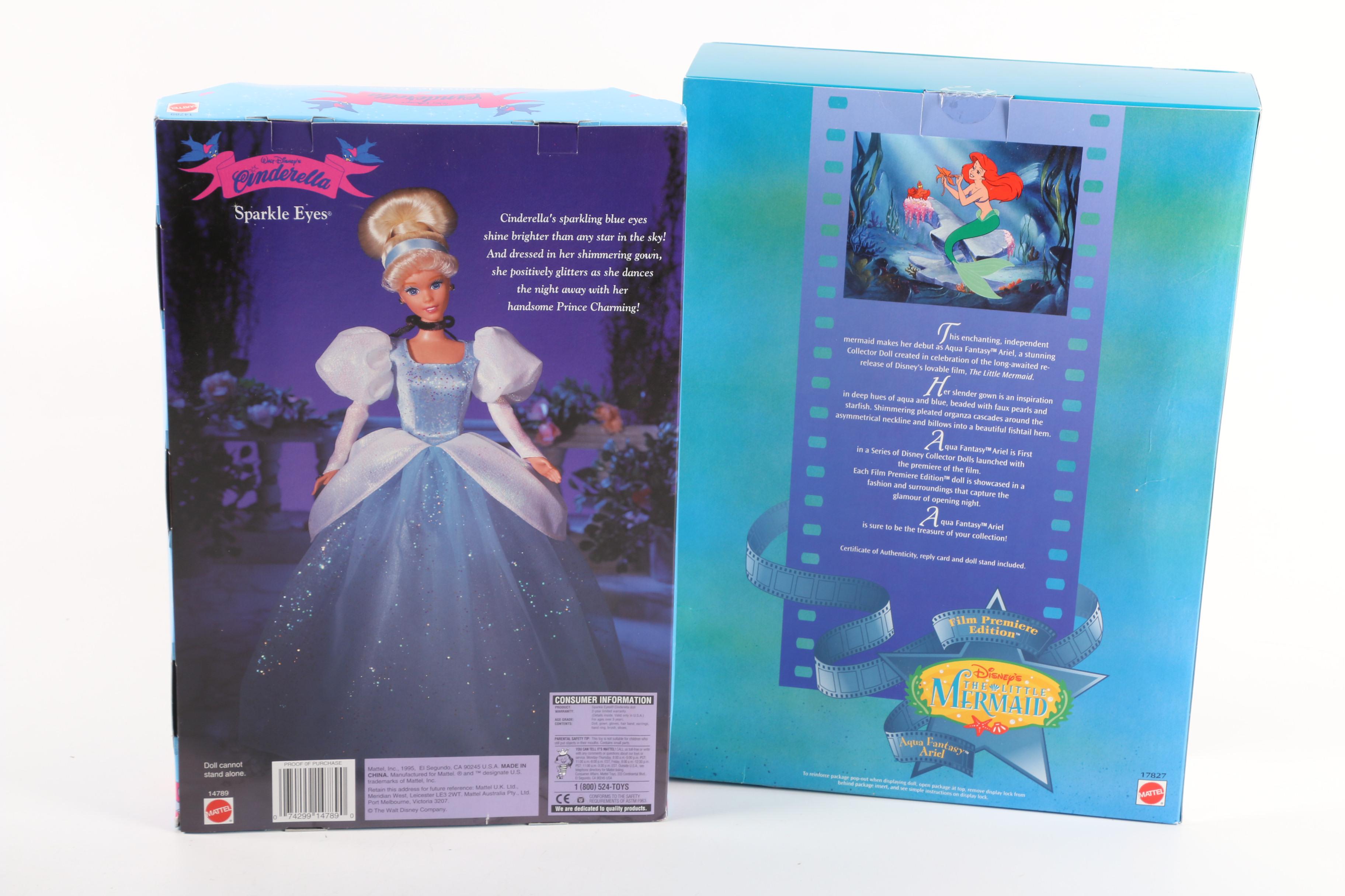 Vintage Mattel Disney Princess Dolls Including "Holiday Princess Cinderella"