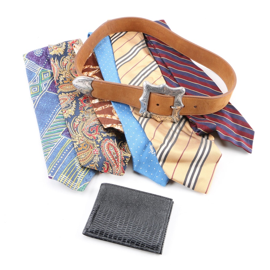 Men's Designer Neckties, Leather Belt and Wallet Including Burberry London