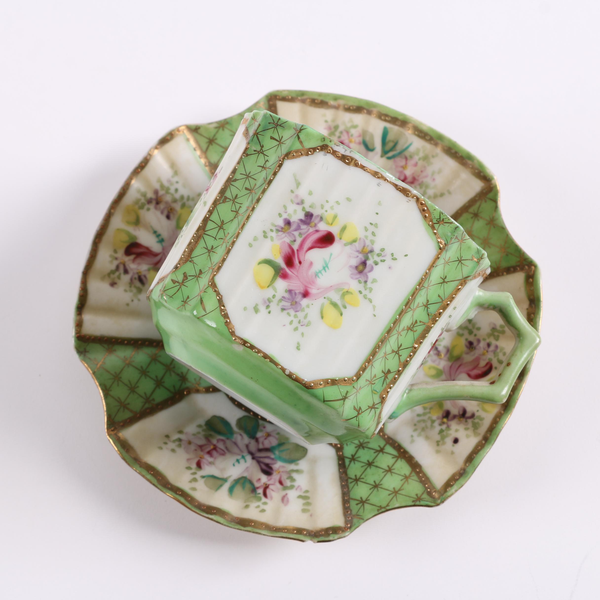 Vintage Japanese Teacups and Saucers Including Moriage Dragonware