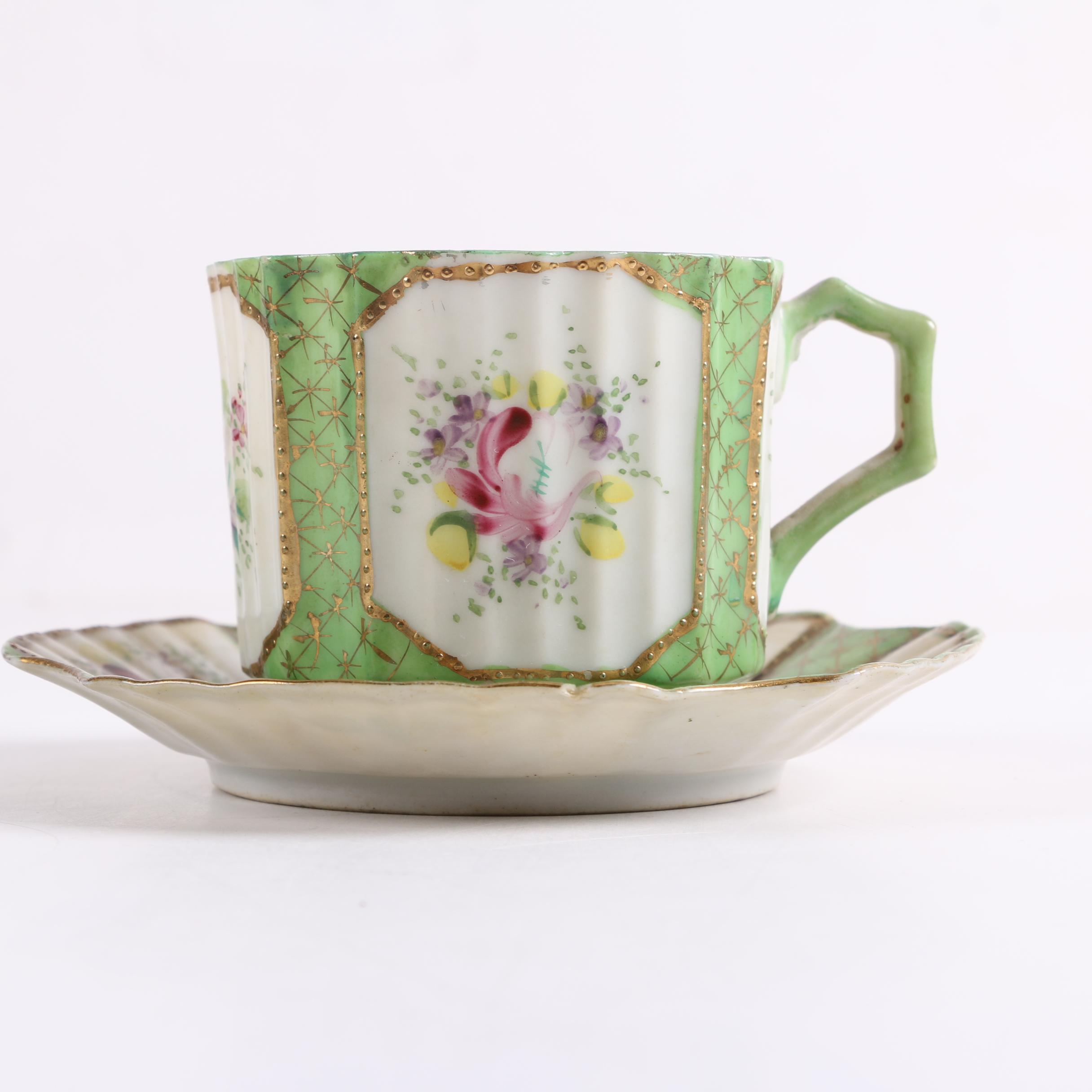 Vintage Japanese Teacups and Saucers Including Moriage Dragonware