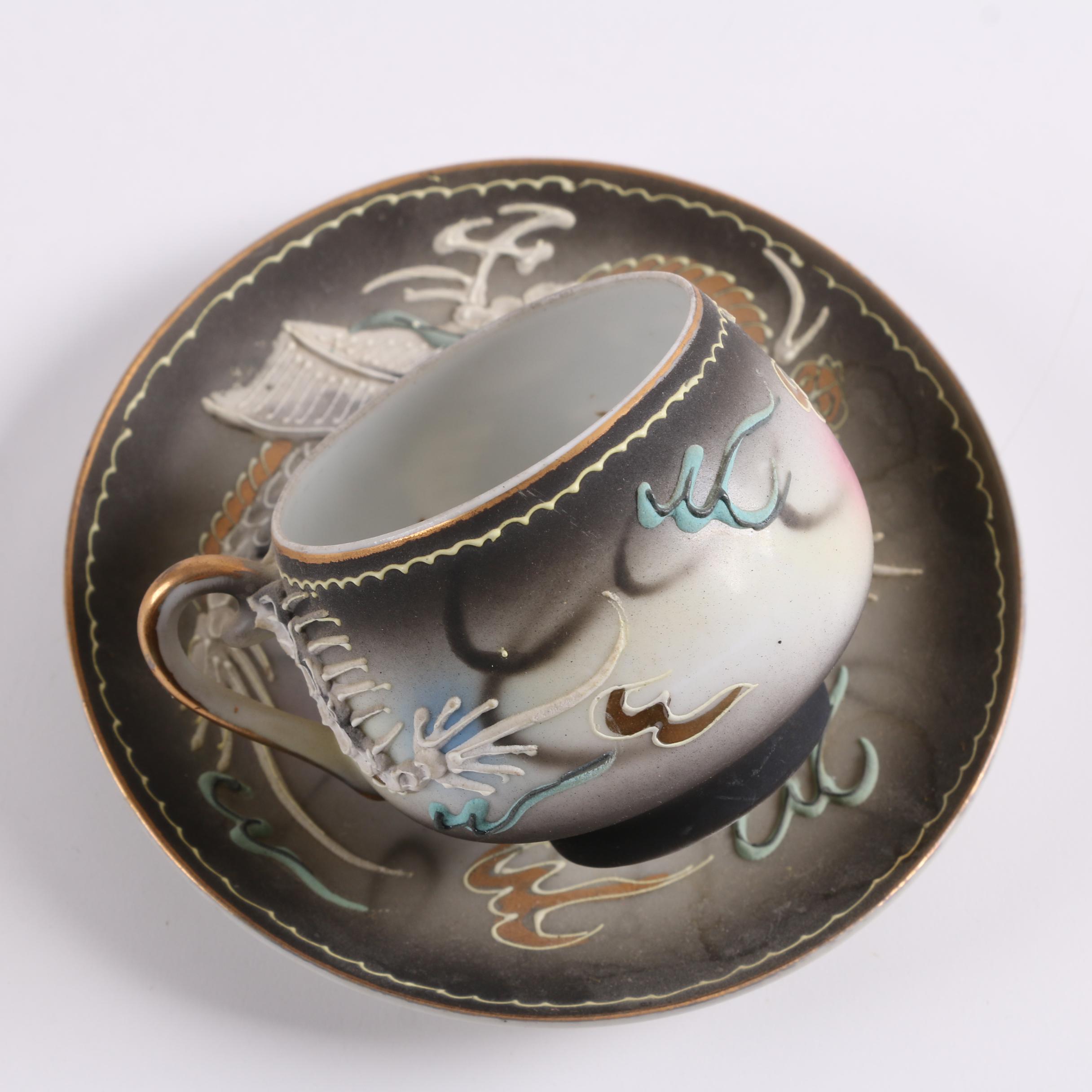 Vintage Japanese Teacups and Saucers Including Moriage Dragonware