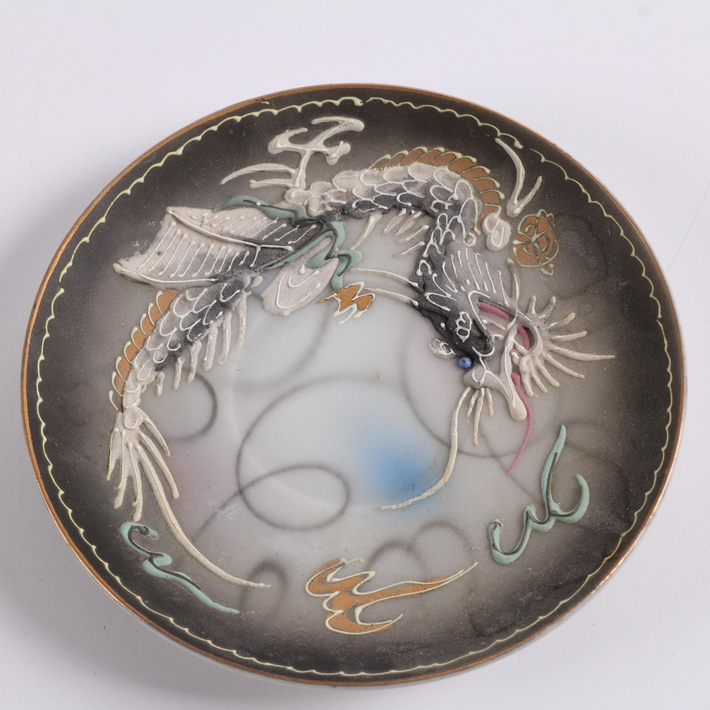 Vintage Japanese Teacups and Saucers Including Moriage Dragonware