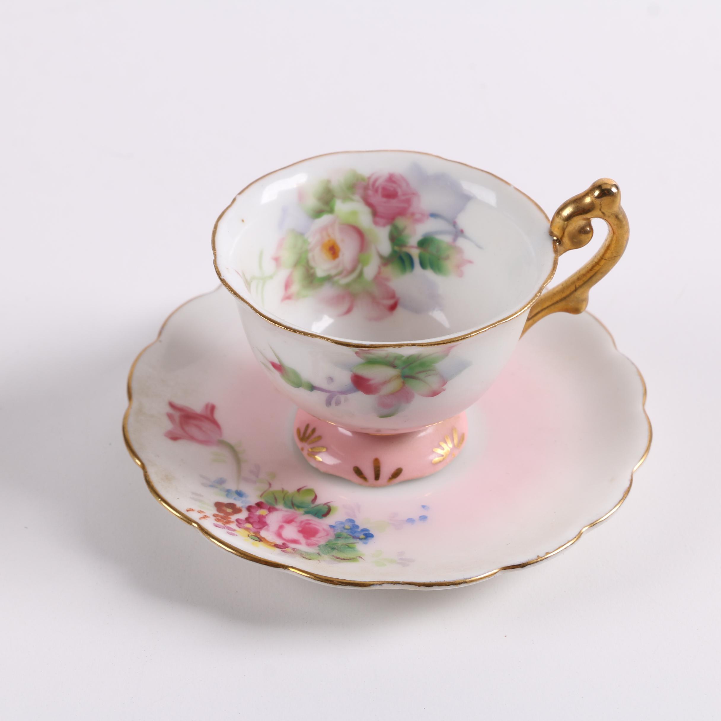 Vintage Japanese Teacups and Saucers Including Moriage Dragonware