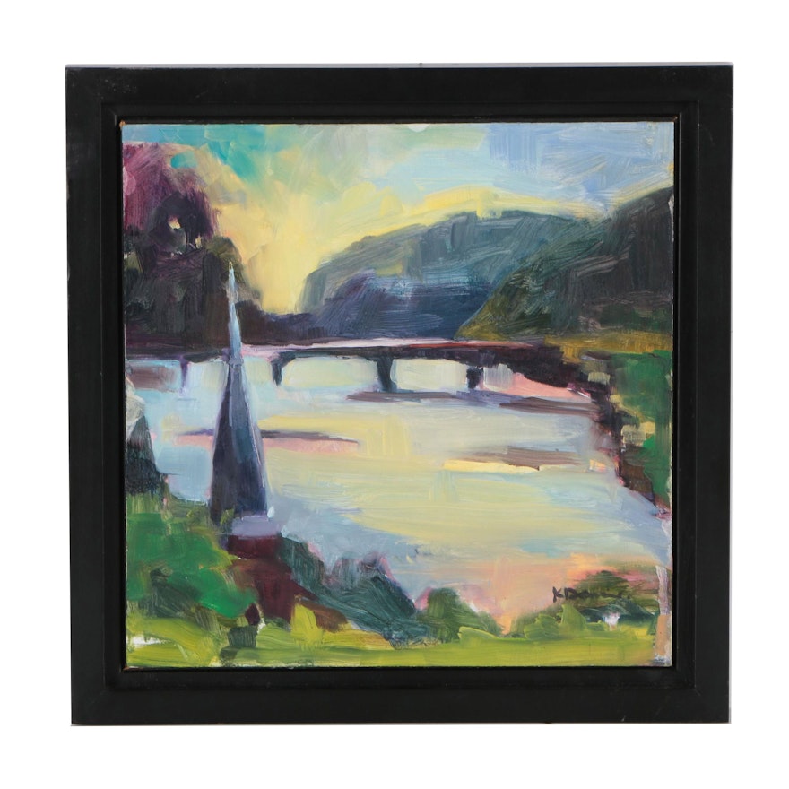 Kathy Dansie Oil Painting "View of Bridge in Harper's Ferry"