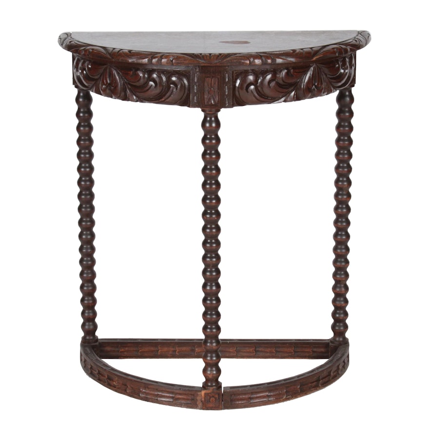 Early 20th Century Spanish Colonial Style Carved Oak Demilune Console Table