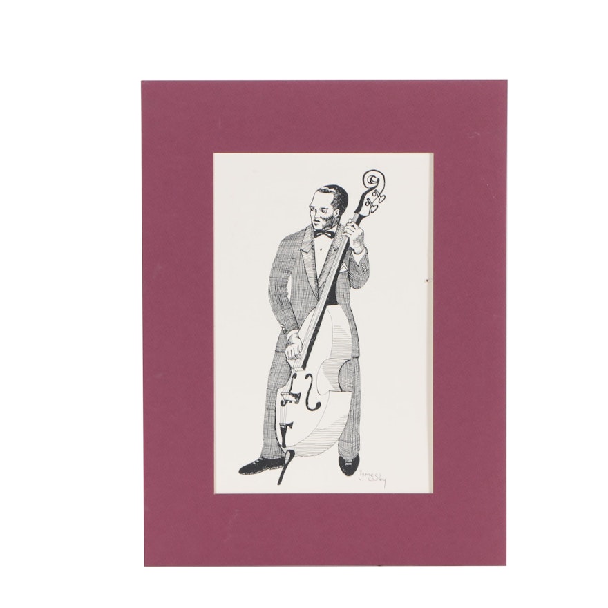 James Cosby Lithograph of Bass Player