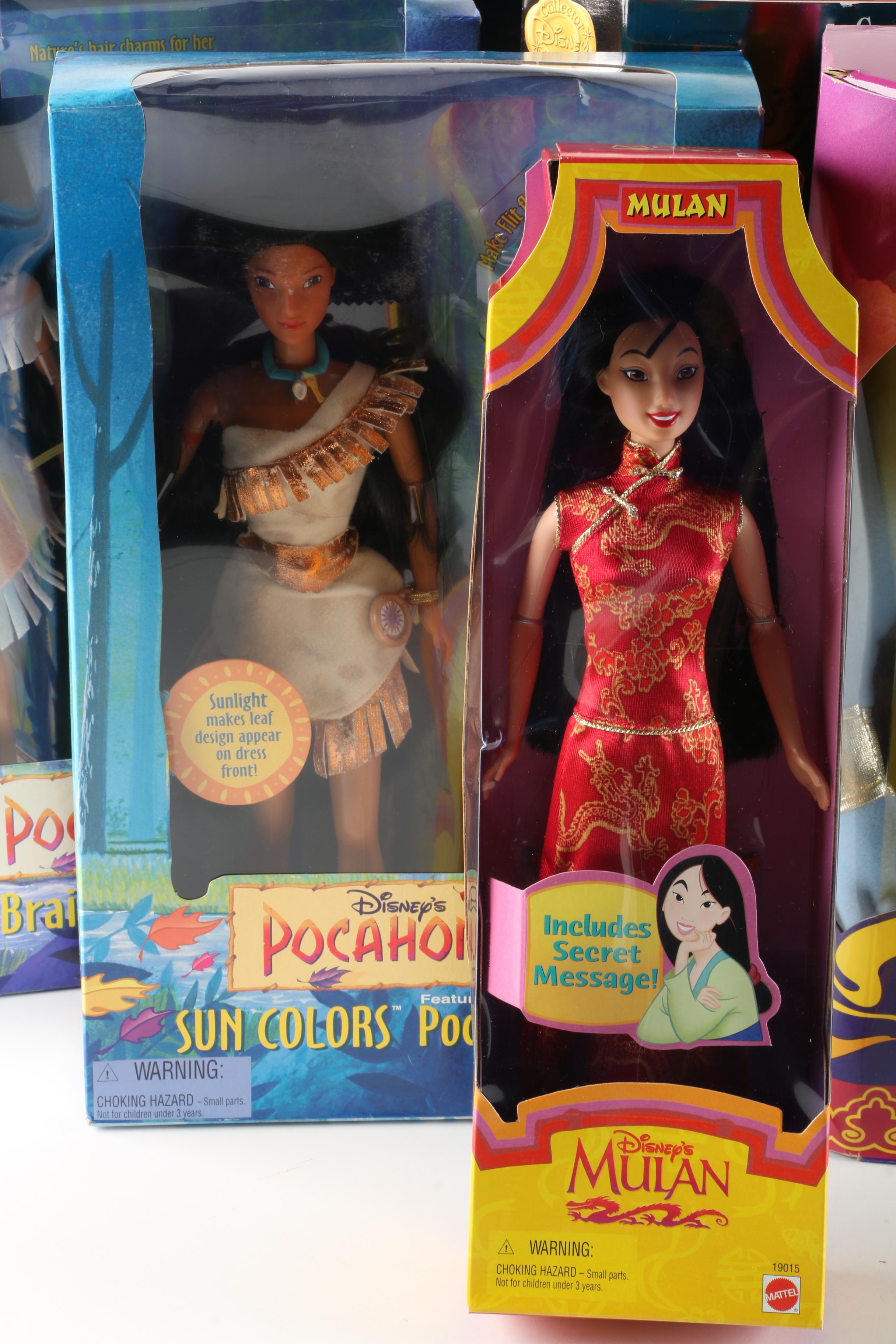 1990s Mattel Disney Princess Dolls Including "Pocahontas" and "Mulan"