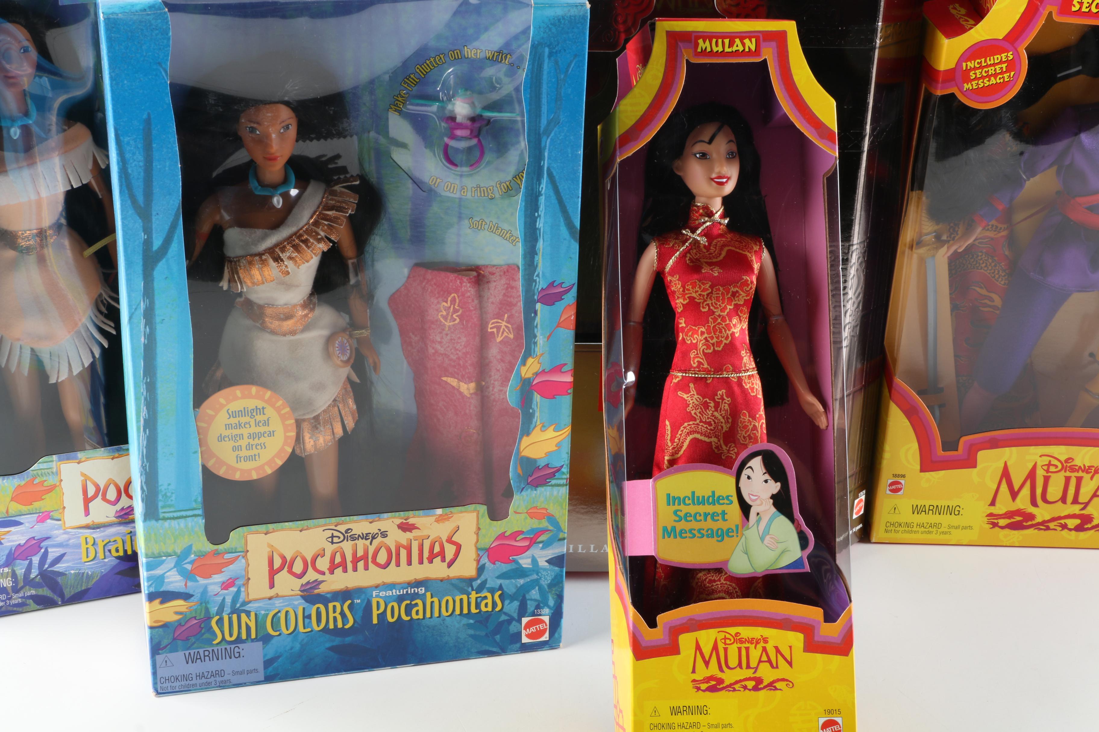 1990s Mattel Disney Princess Dolls Including "Pocahontas" and "Mulan"