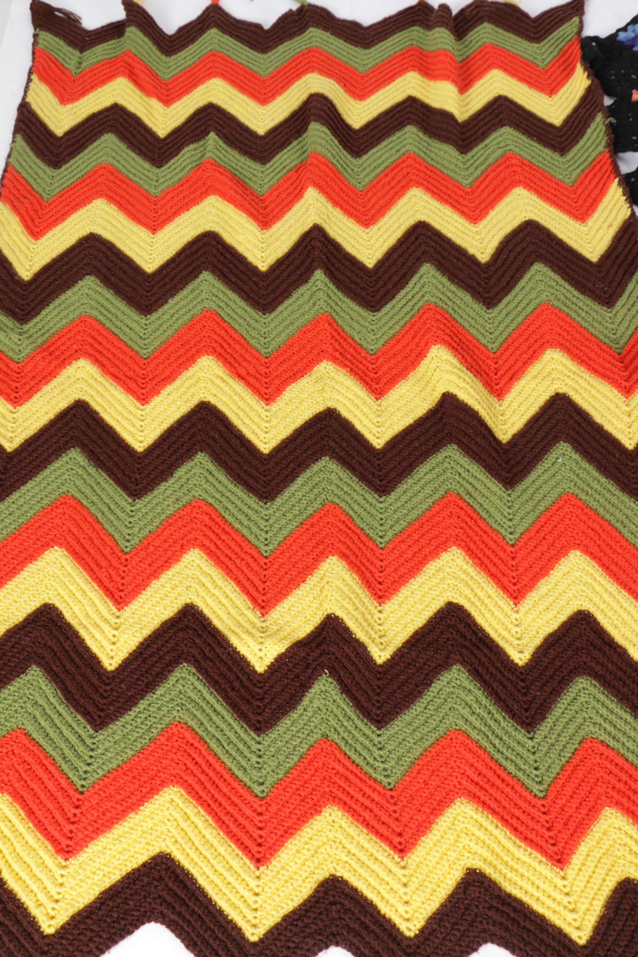 Vintage Hand Crocheted Chevron and Diamond Afghans