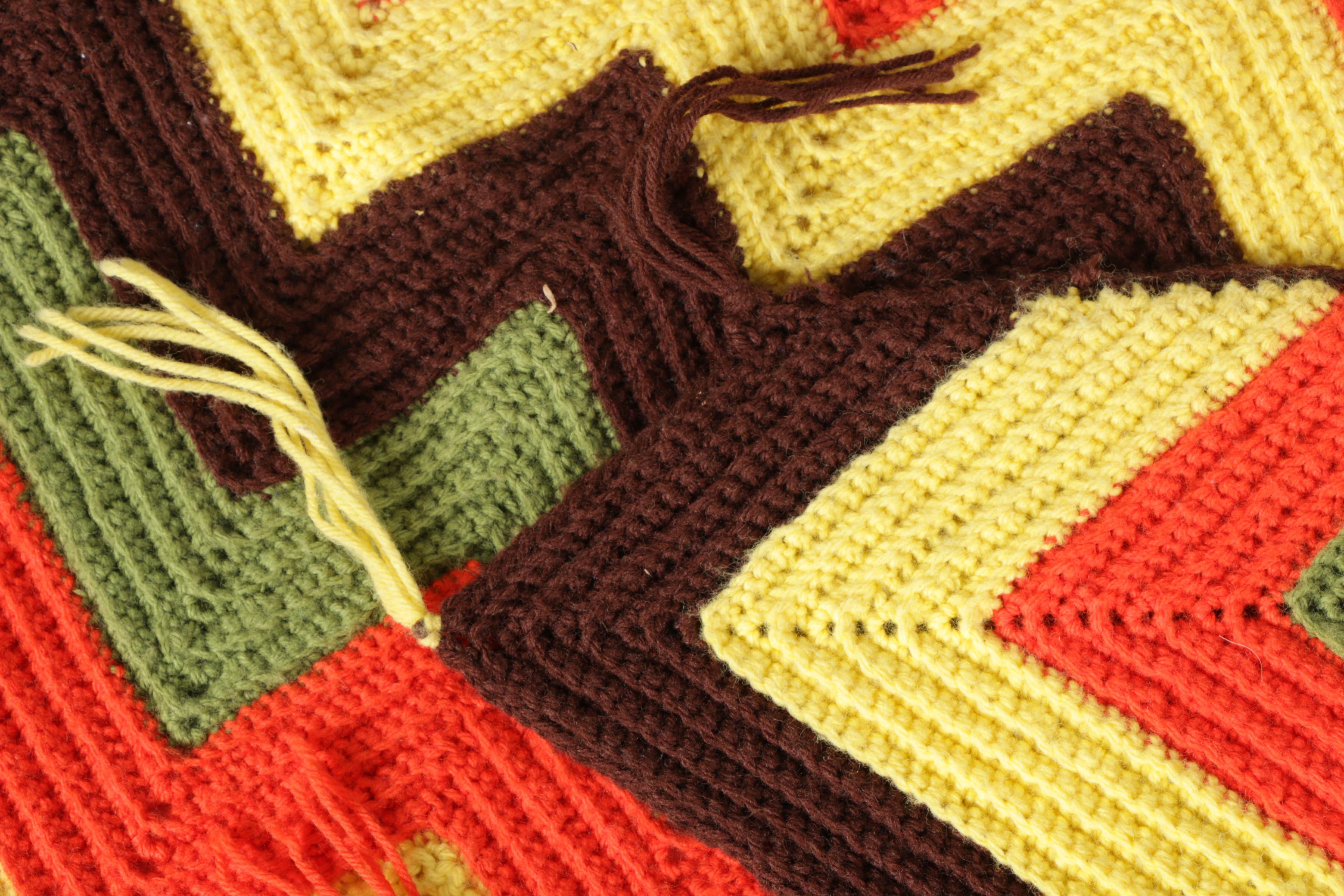 Vintage Hand Crocheted Chevron and Diamond Afghans