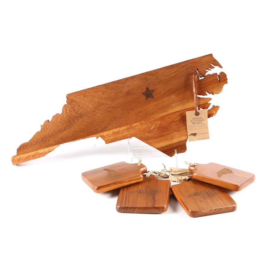 North Carolina Themed Cutting Board and Teak Coasters