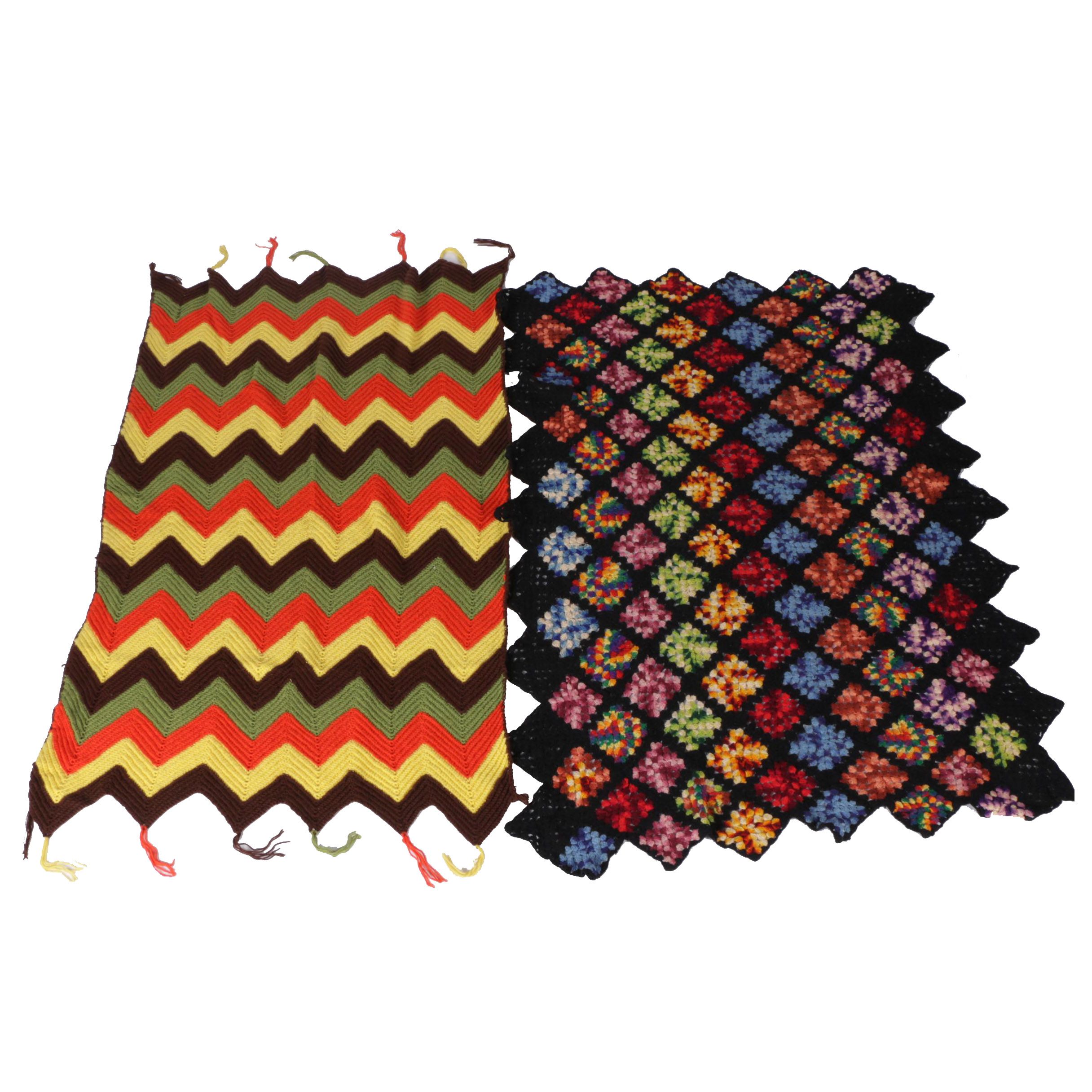 Vintage Hand Crocheted Chevron and Diamond Afghans