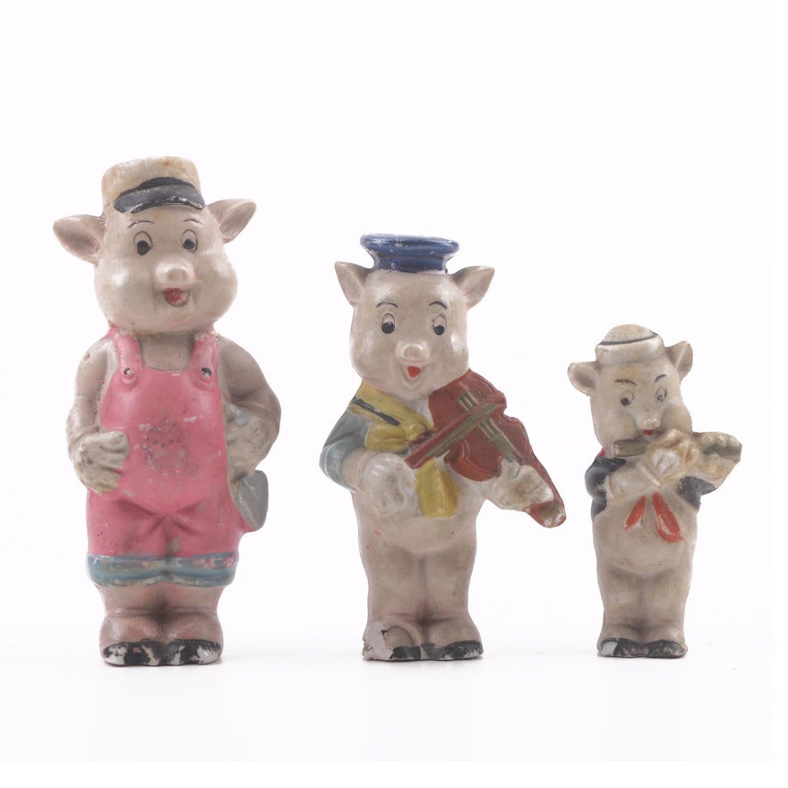 Vintage Japanese "Three Little Pigs" Porcelain Figurines