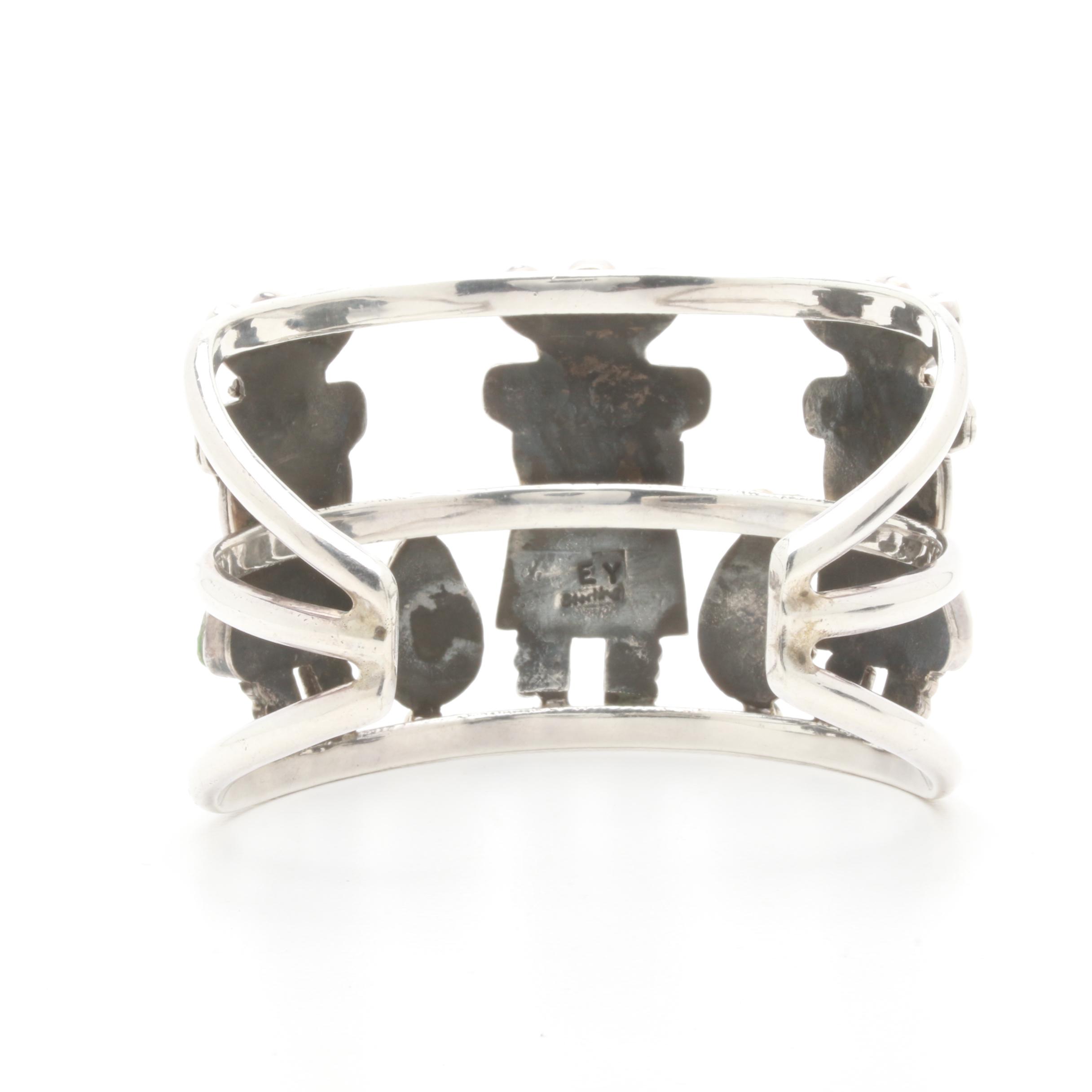 Elsie Yazzie Navajo Diné Sterling Silver Turquoise Kachina Cuff Bangle