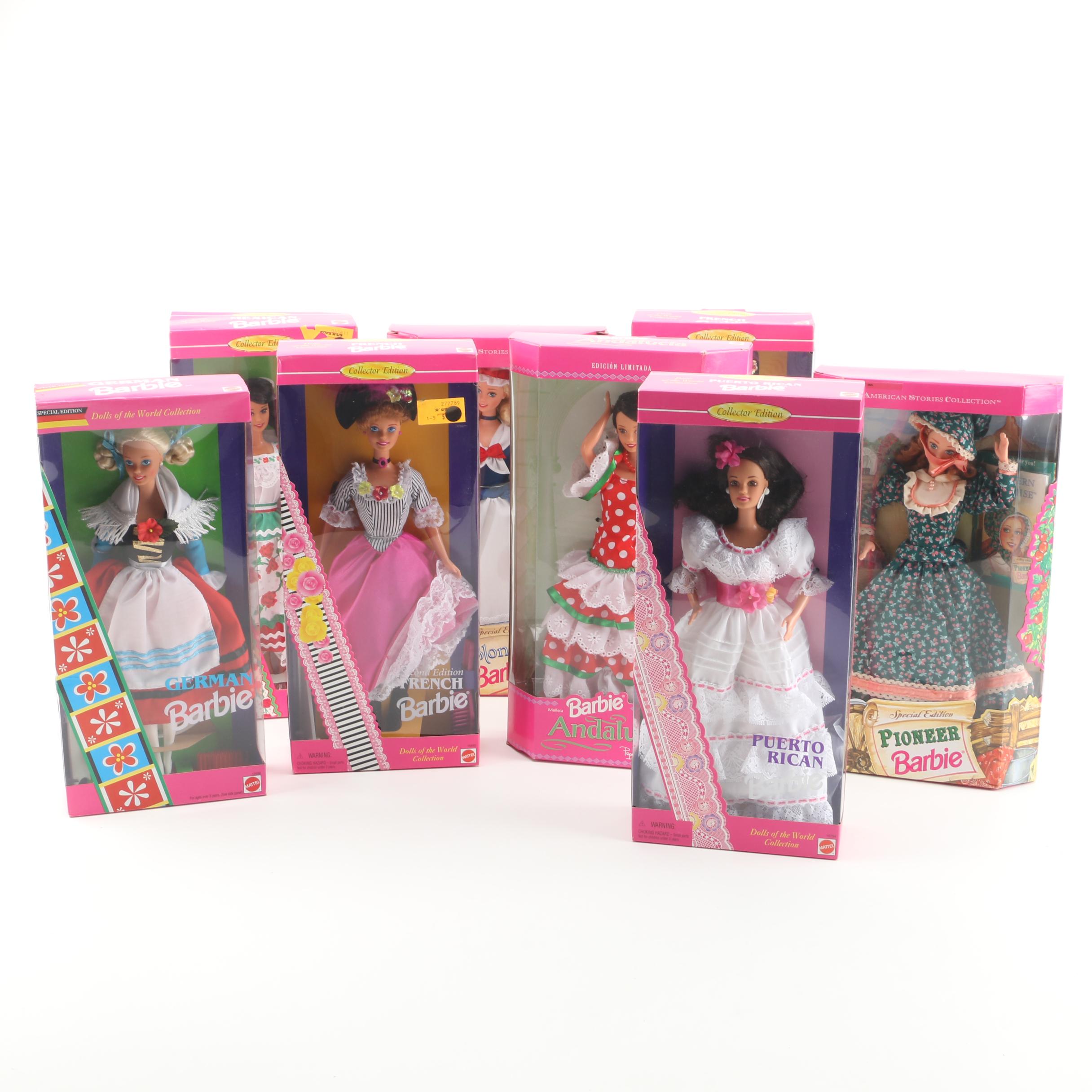 1990s Mattel "Dolls of the World Collection" and "Colonial" Barbies