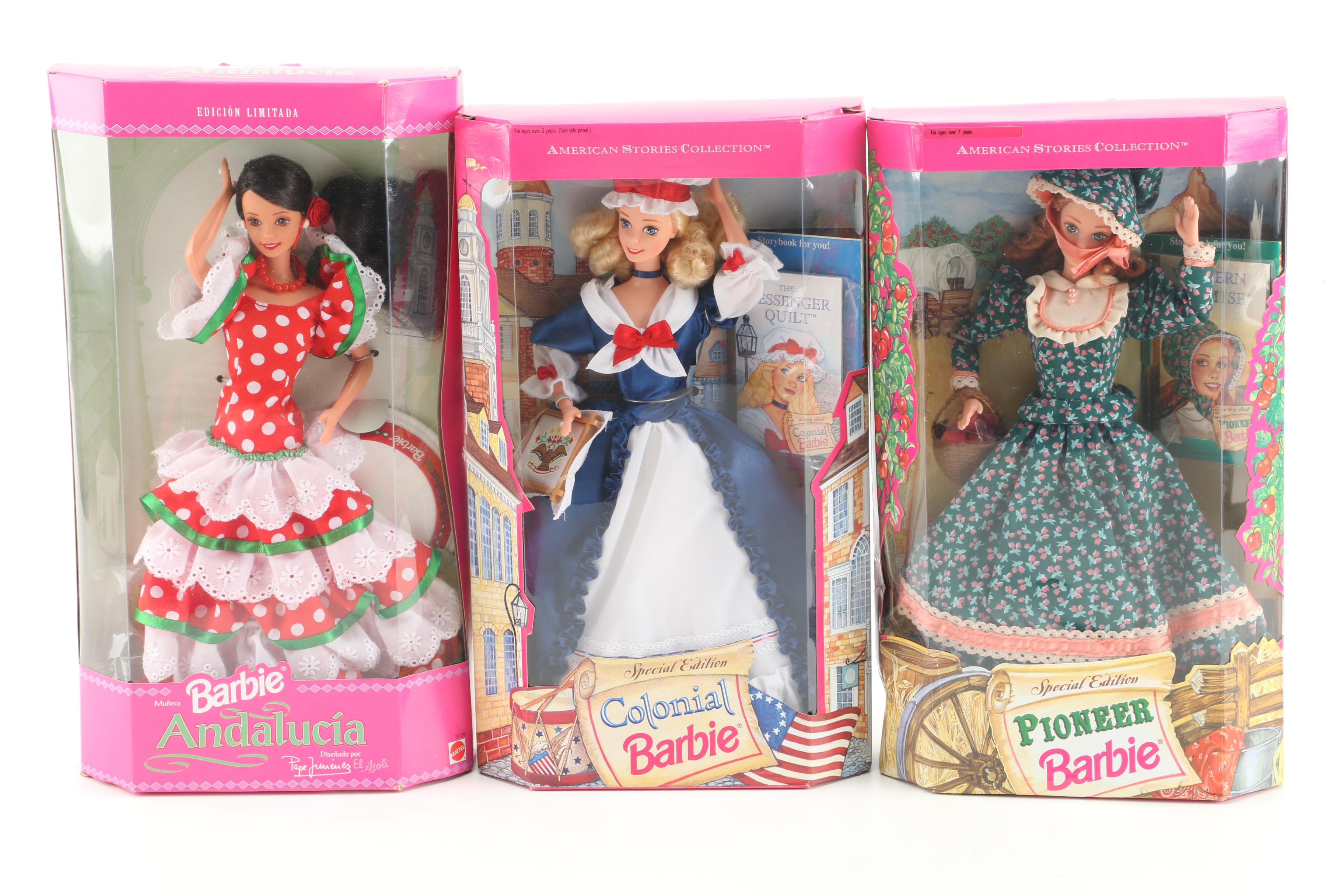 1990s Mattel "Dolls of the World Collection" and "Colonial" Barbies