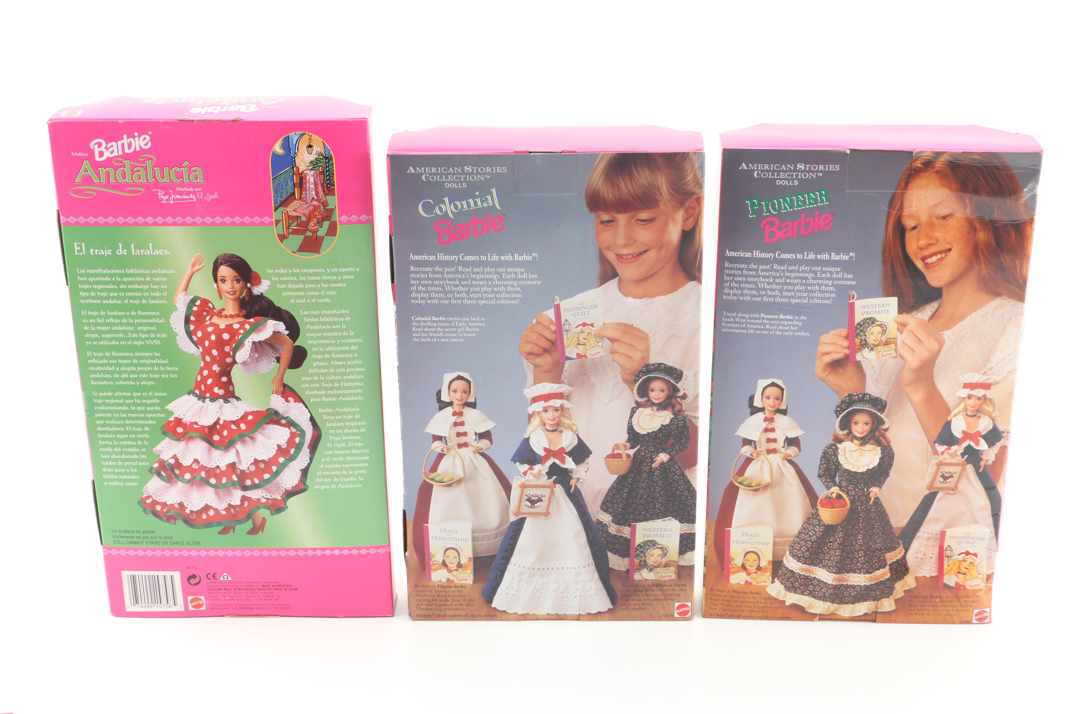 1990s Mattel "Dolls of the World Collection" and "Colonial" Barbies