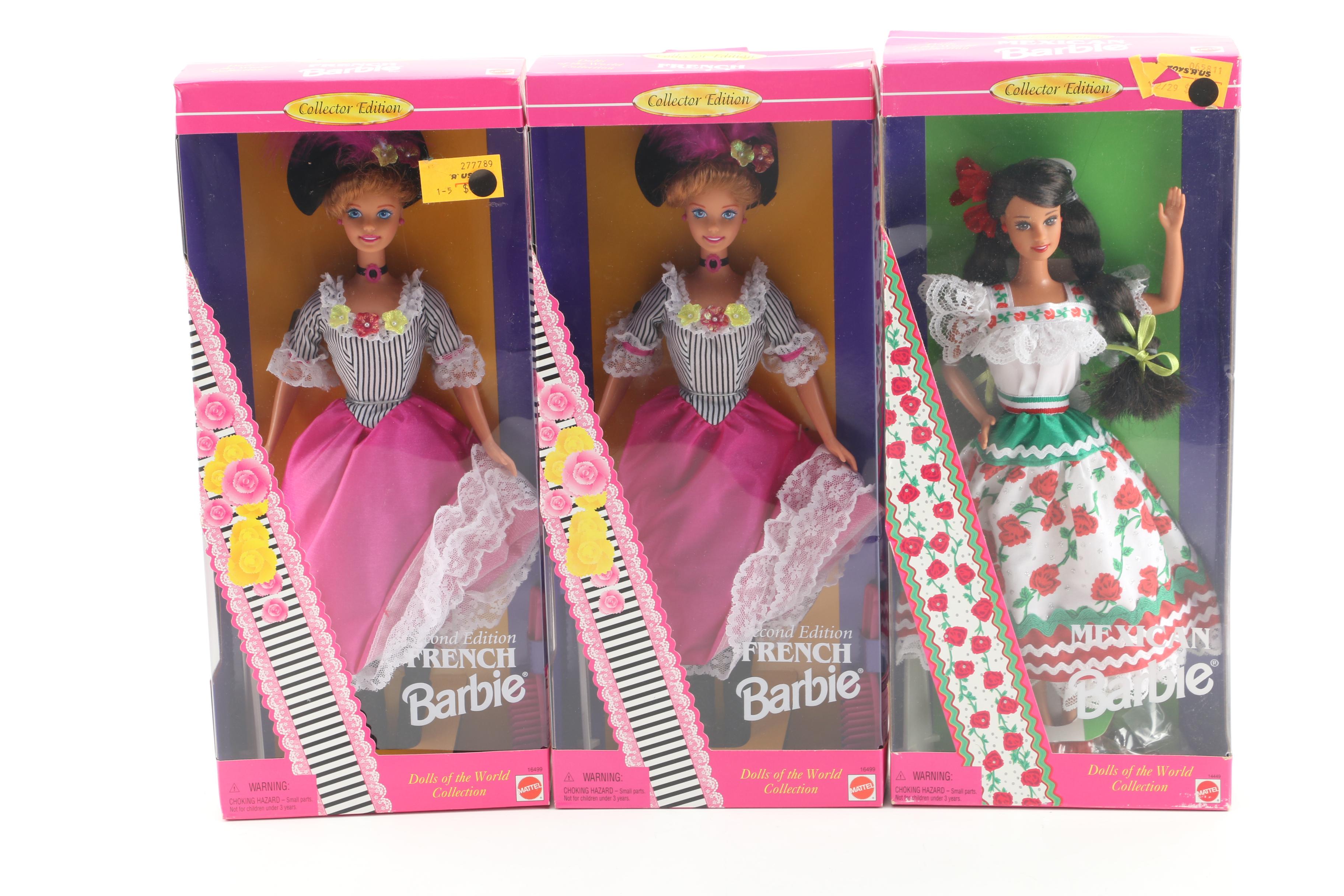 1990s Mattel "Dolls of the World Collection" and "Colonial" Barbies