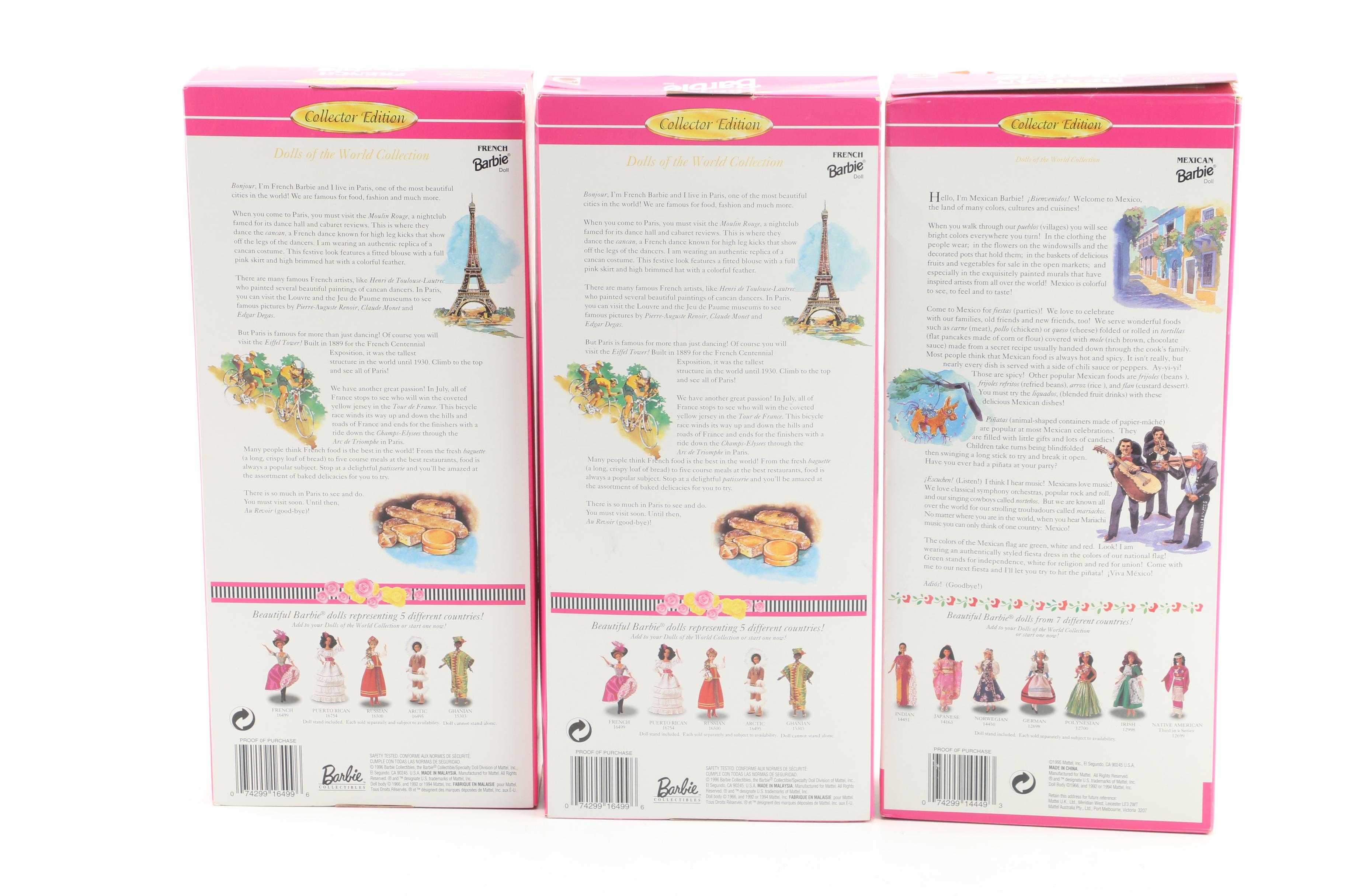 1990s Mattel "Dolls of the World Collection" and "Colonial" Barbies