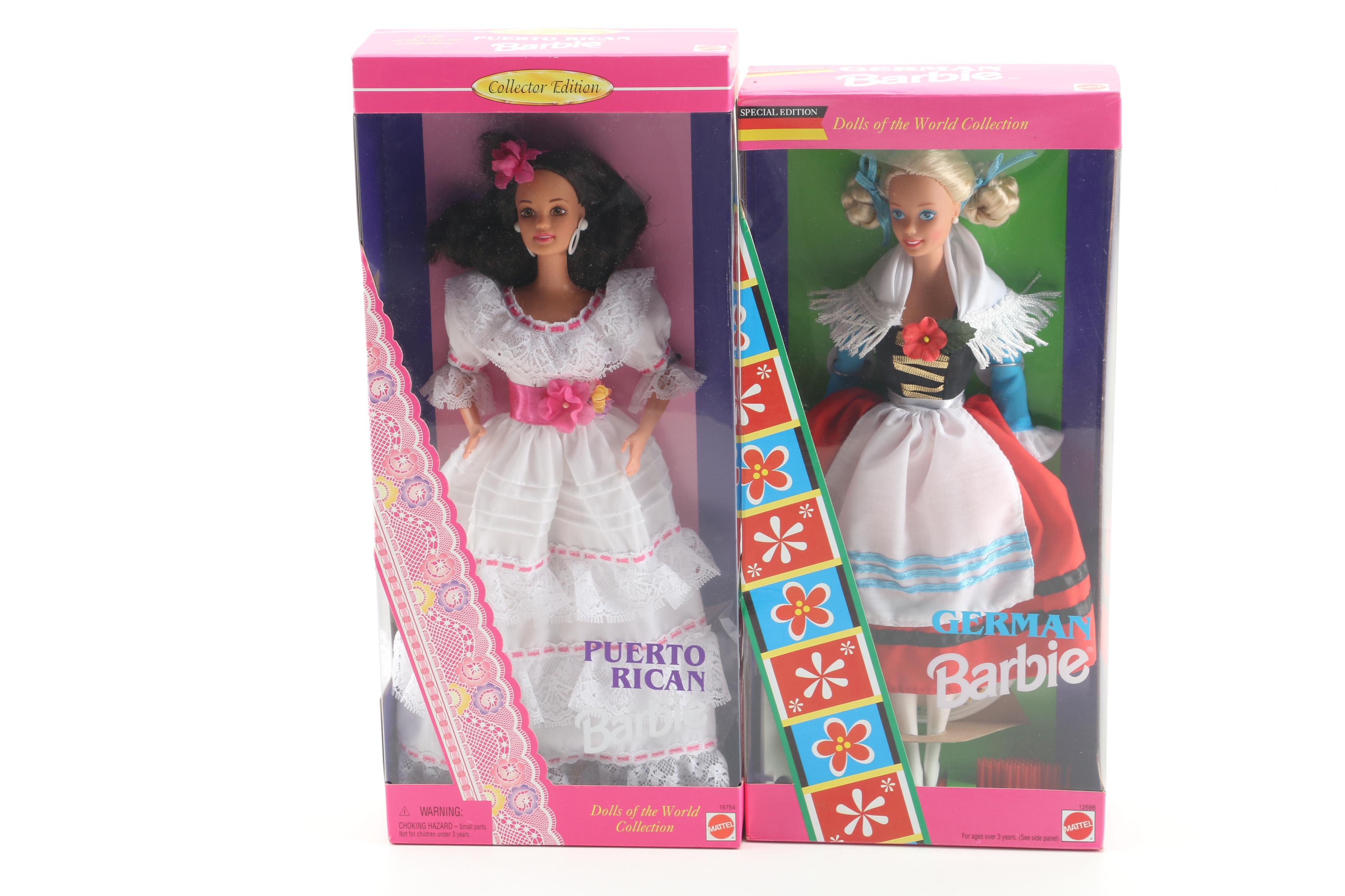 1990s Mattel "Dolls of the World Collection" and "Colonial" Barbies