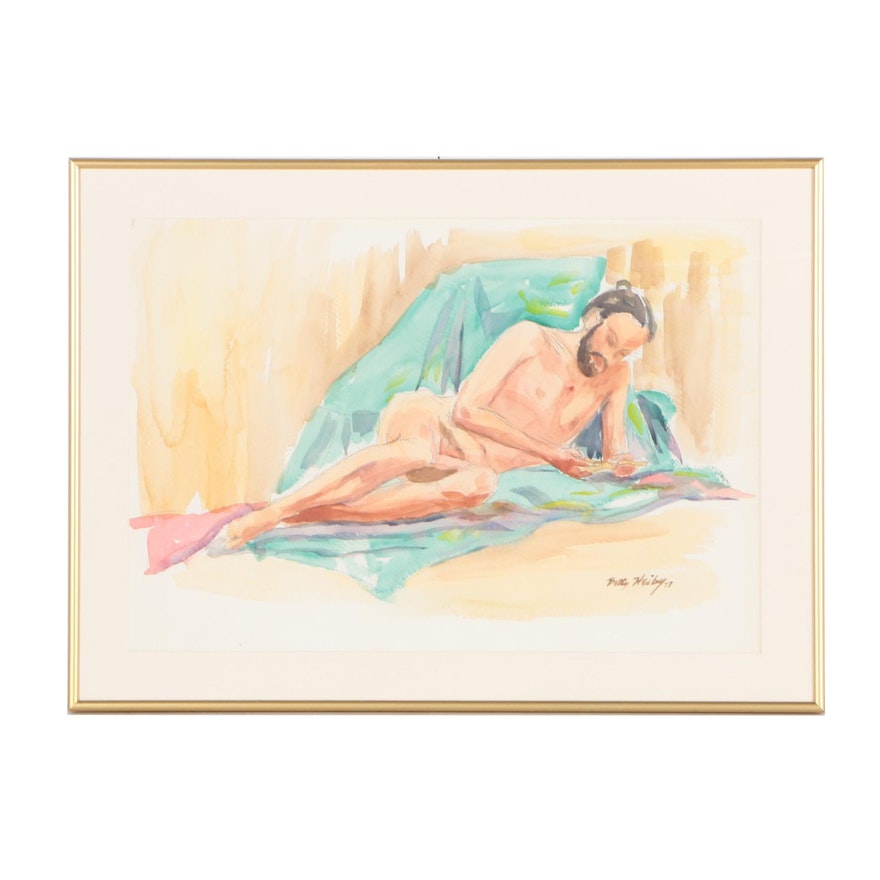 Betty Heiby Watercolor and Graphite Nude Study