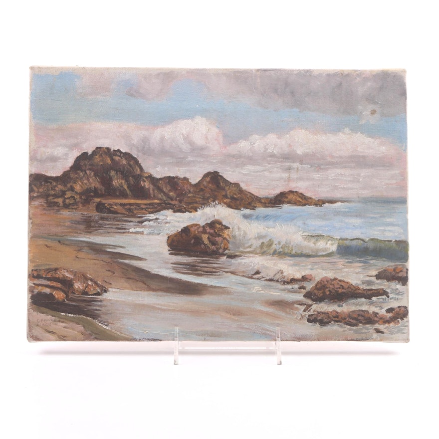 George Wagner Early 20th Century Oil Painting on Canvas of Rocky Seascape