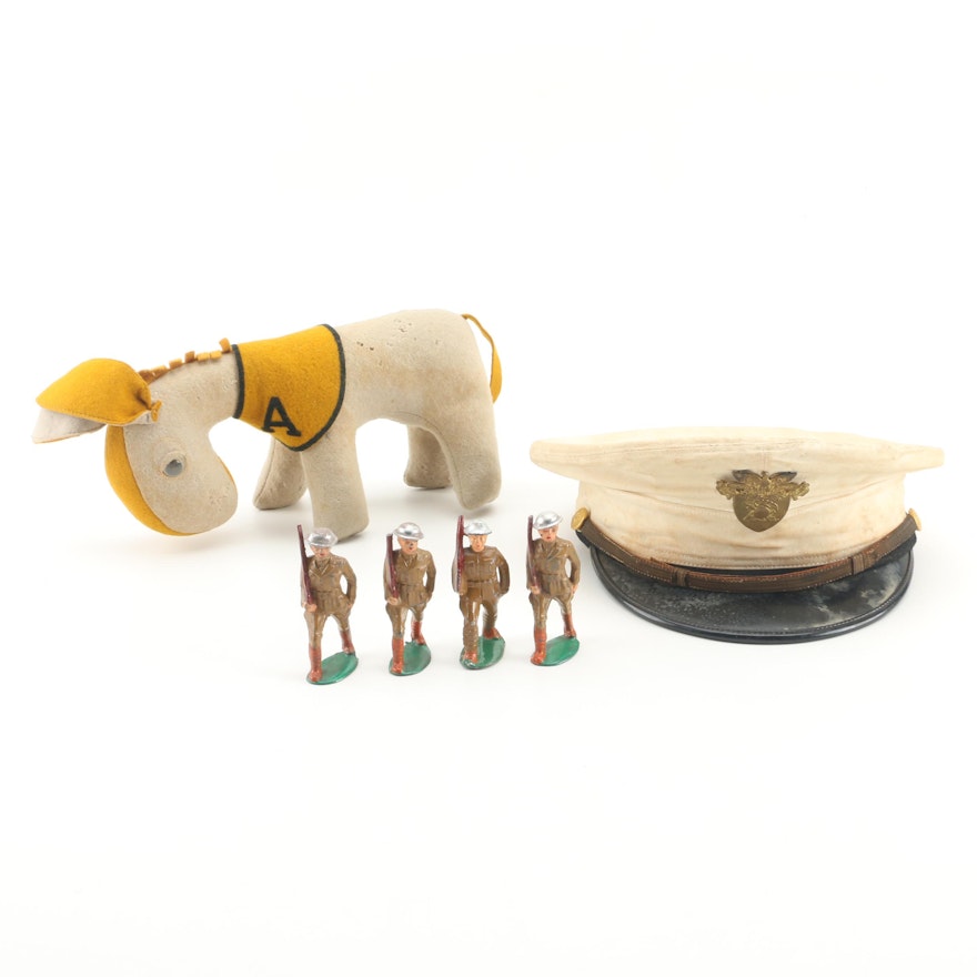 U.S.M.A. West Point Cadet Dress Hat And Army Mule Mascot With Tin Soldiers