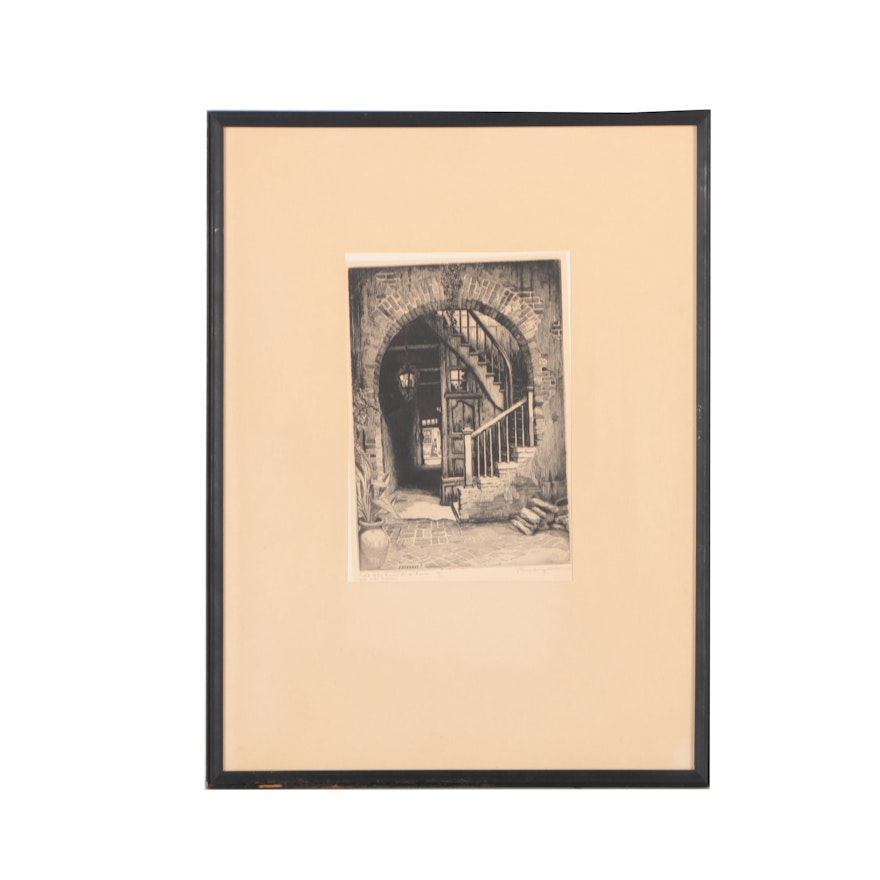 Morris Henry Hobbs Limited Edition Etching "Patio of the Daniel Clark House"