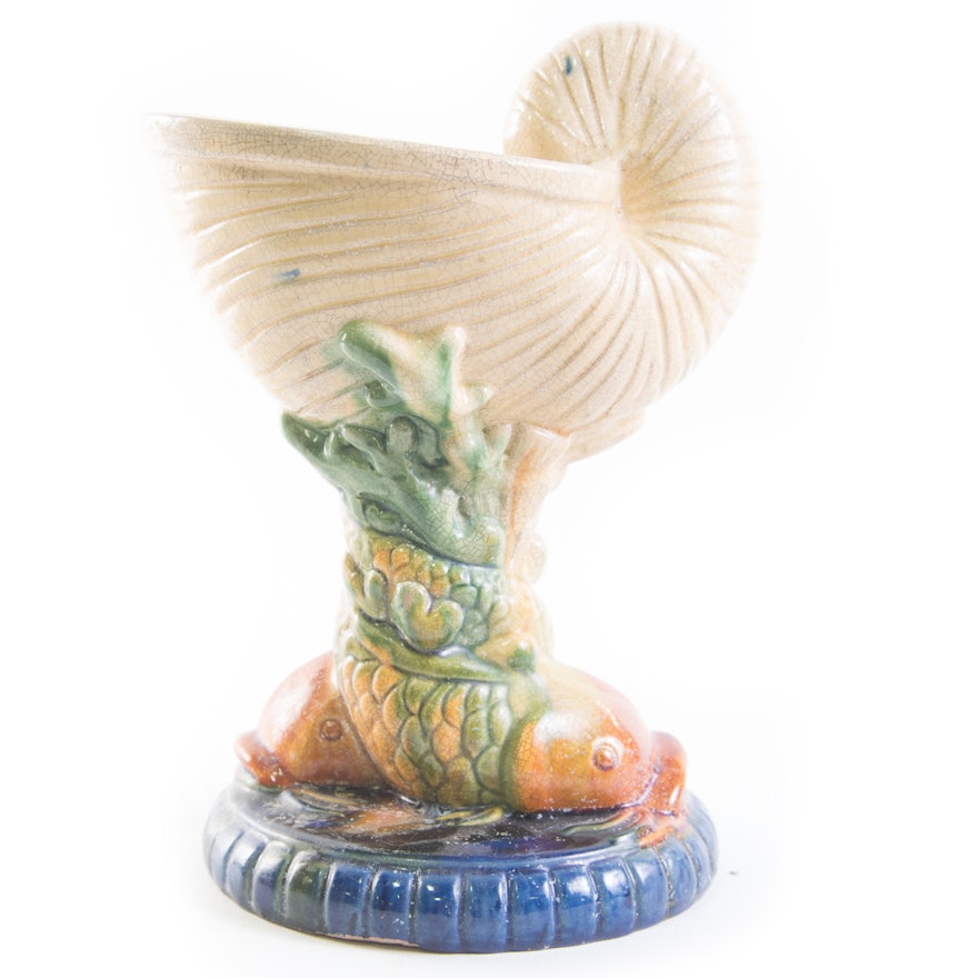 Majolica Style Sea Themed Ceramic Jardiniere