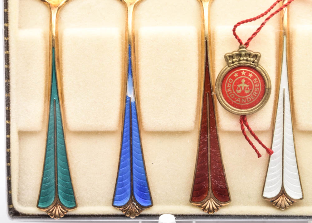 David Andersen Enameled Sterling Silver Demitasse Spoons