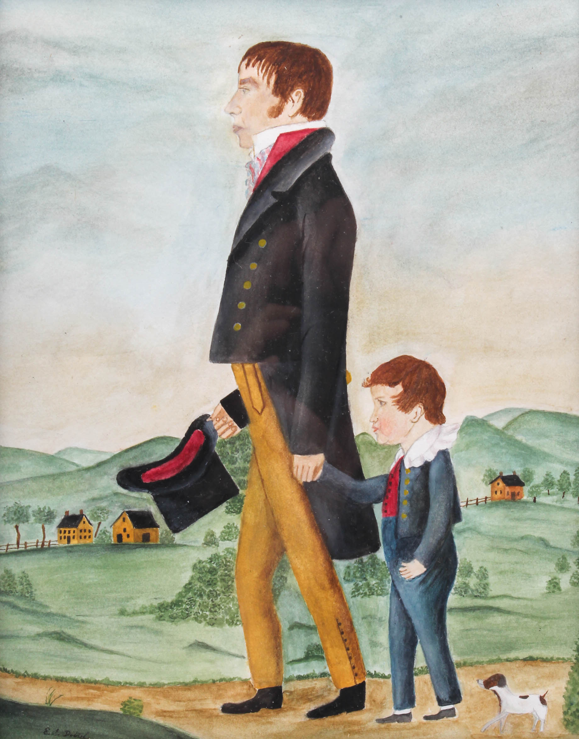Evelyn S. Dubiel Folk Art Watercolor on Paper After Jacob Maentel