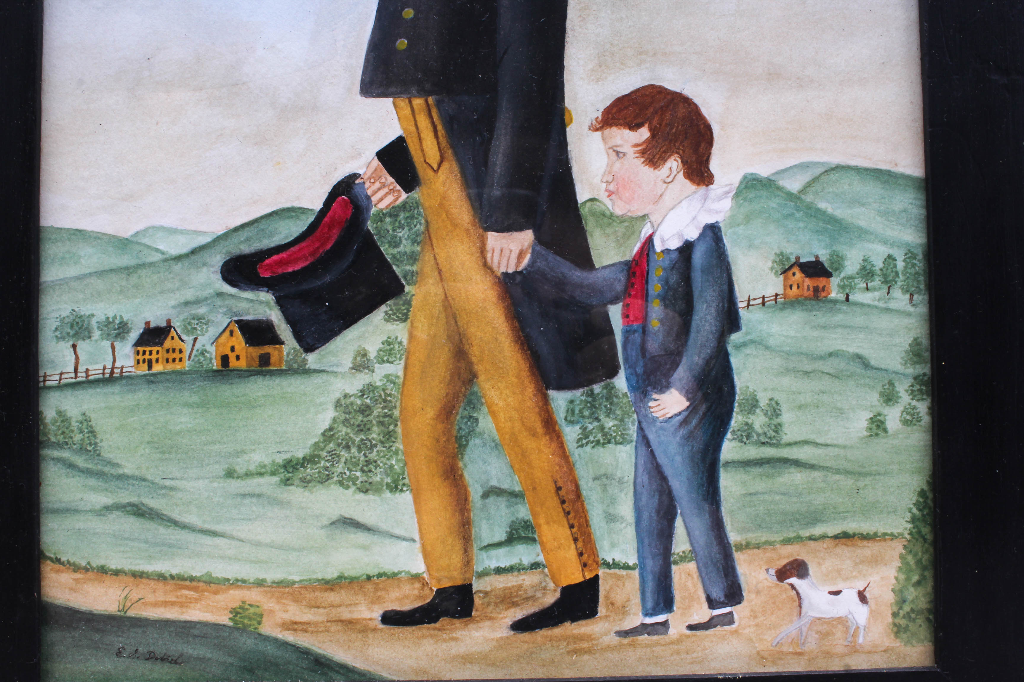Evelyn S. Dubiel Folk Art Watercolor on Paper After Jacob Maentel