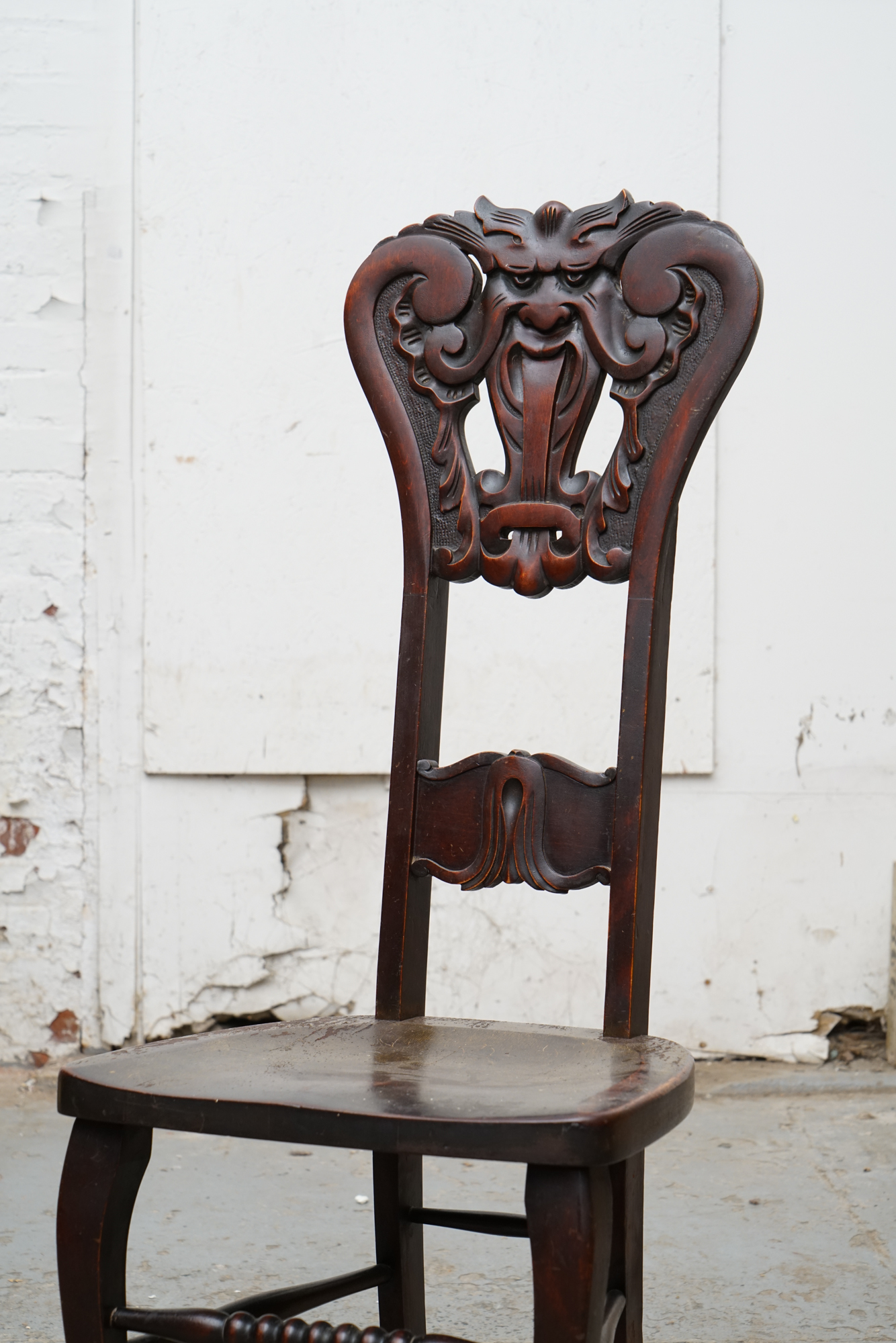 Vintage Green Man Carved Side Chair