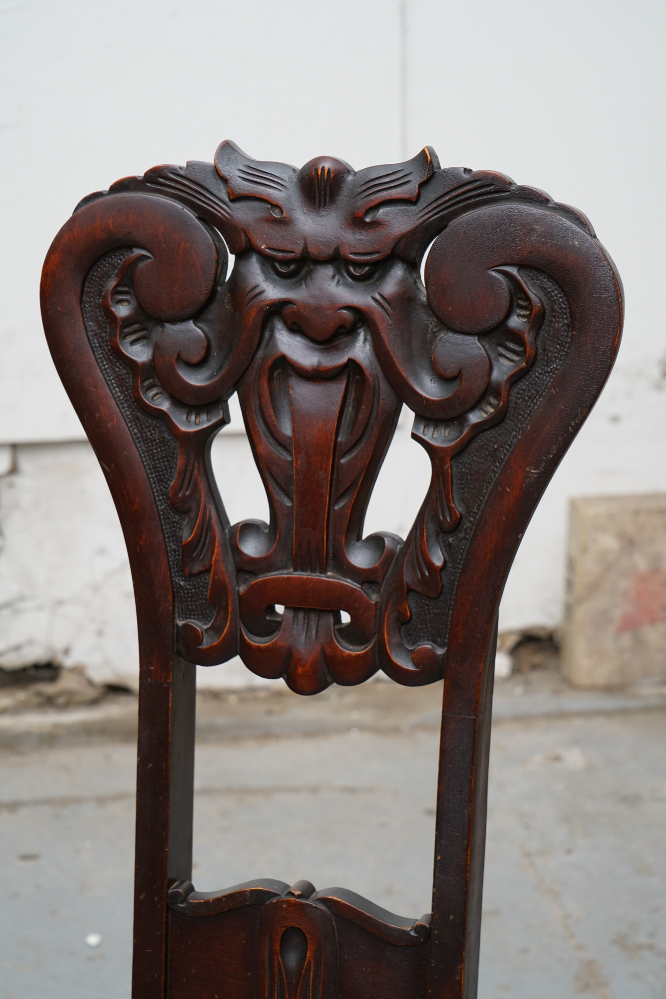Vintage Green Man Carved Side Chair