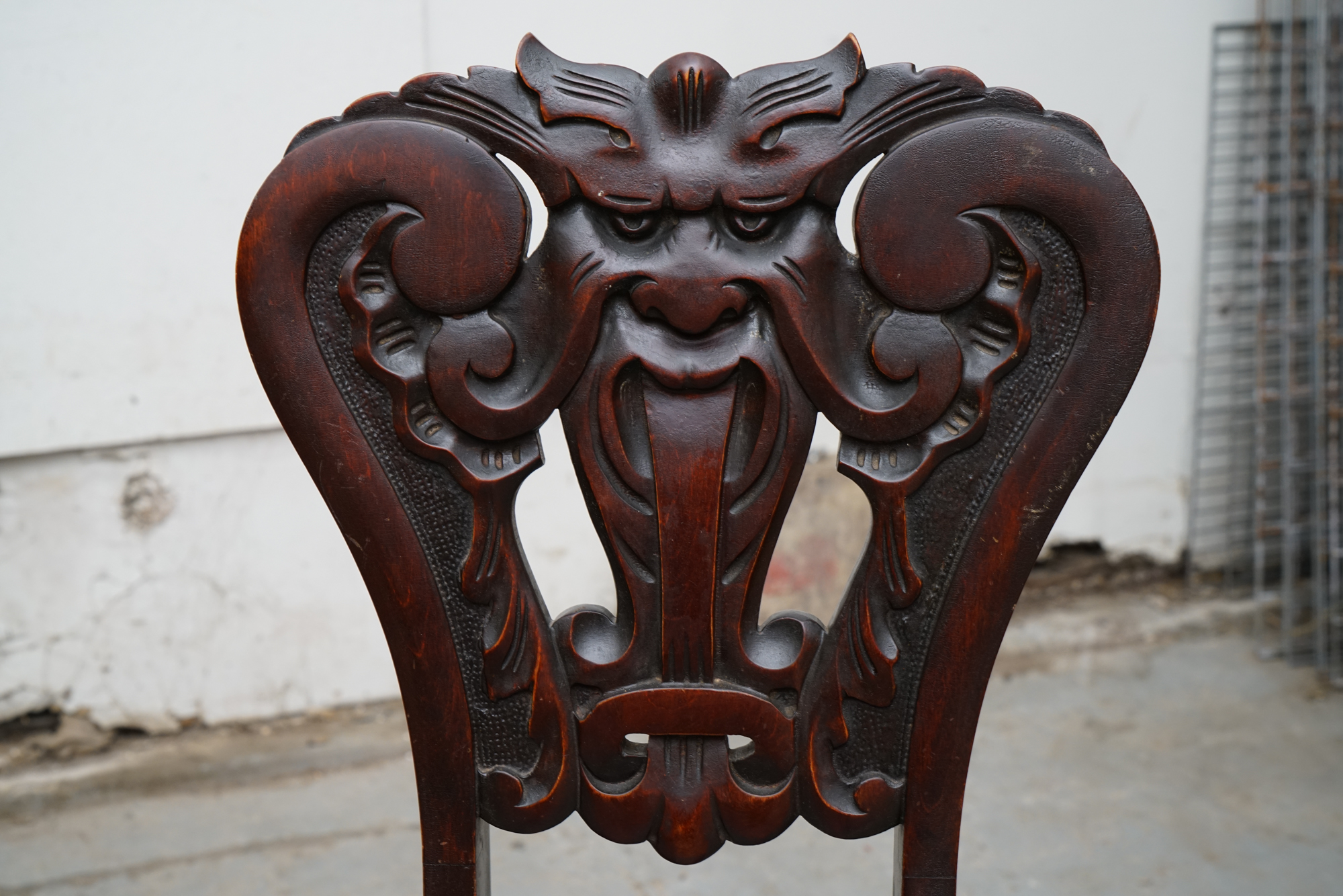 Vintage Green Man Carved Side Chair