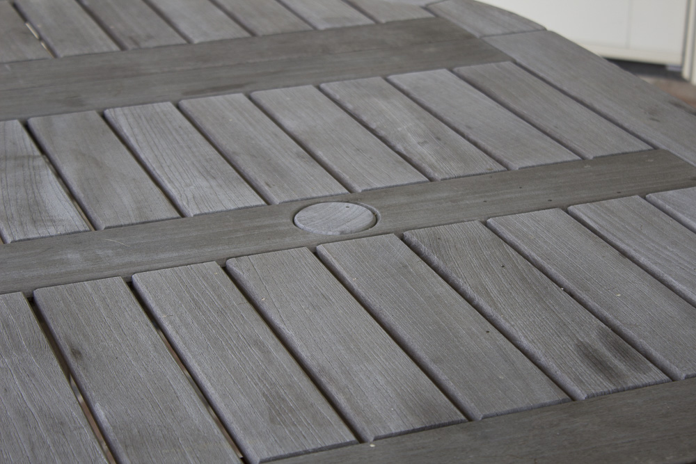 Smith & Hawken Teak Outdoor Dining Table and Chairs With Cast Iron Frames