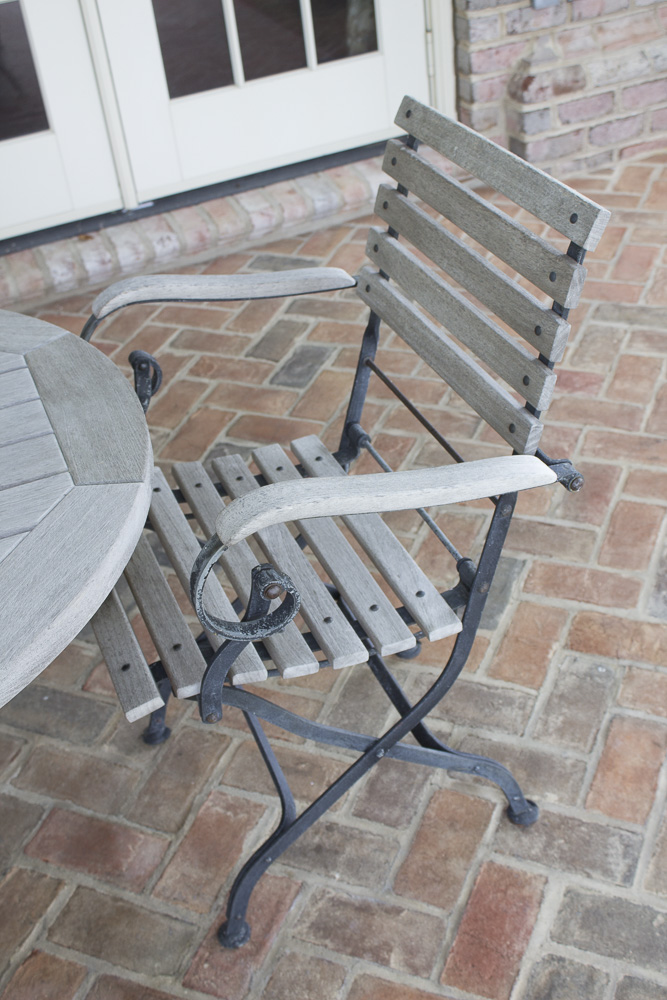 Smith & Hawken Teak Outdoor Dining Table and Chairs With Cast Iron Frames