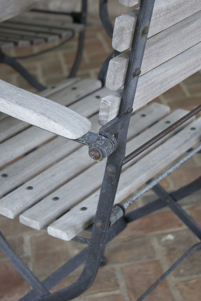 Smith & Hawken Teak Outdoor Dining Table and Chairs With Cast Iron Frames