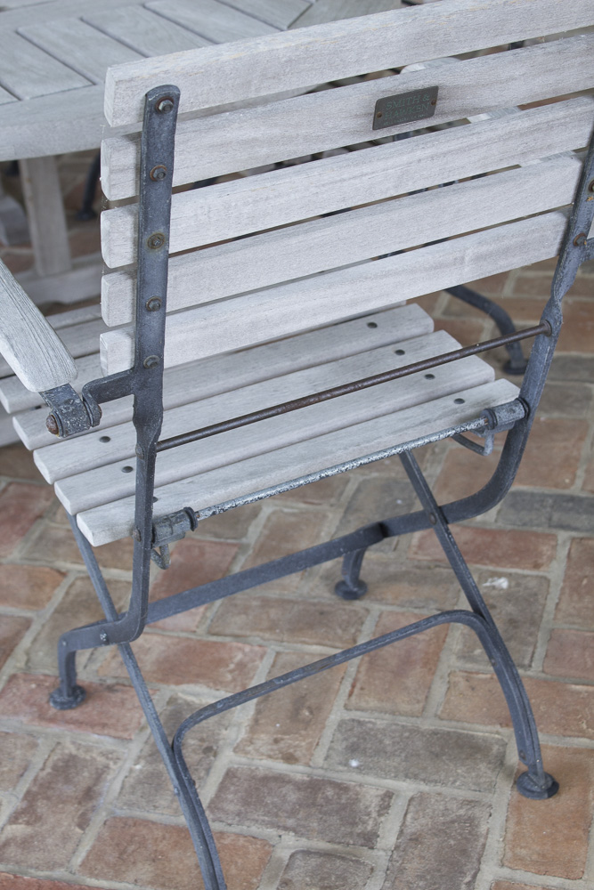 Smith & Hawken Teak Outdoor Dining Table and Chairs With Cast Iron Frames