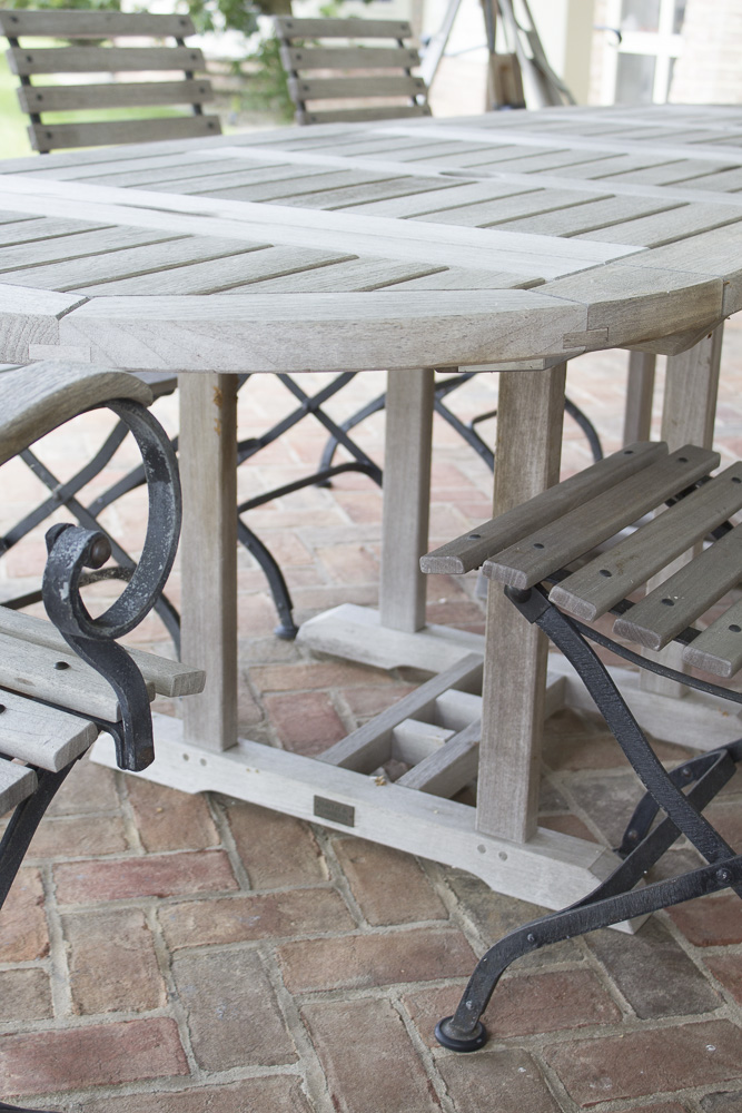 Smith & Hawken Teak Outdoor Dining Table and Chairs With Cast Iron Frames