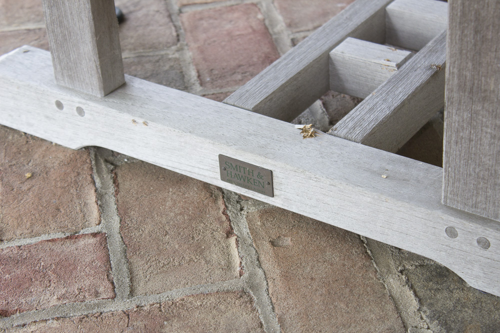 Smith & Hawken Teak Outdoor Dining Table and Chairs With Cast Iron Frames