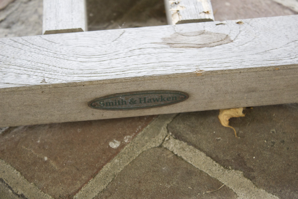 Smith & Hawken Teak Outdoor Dining Table and Chairs With Cast Iron Frames